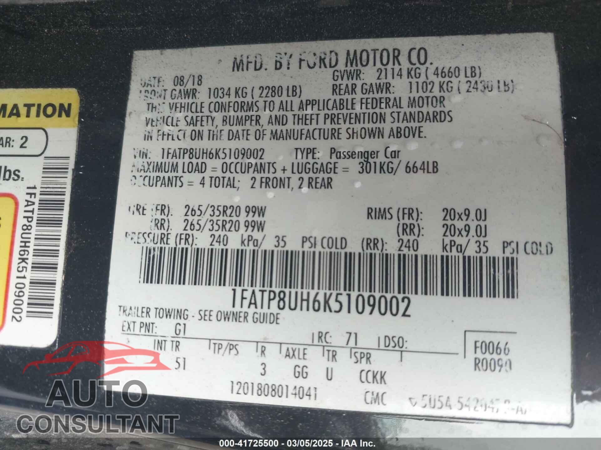 FORD MUSTANG 2019 - 1FATP8UH6K5109002