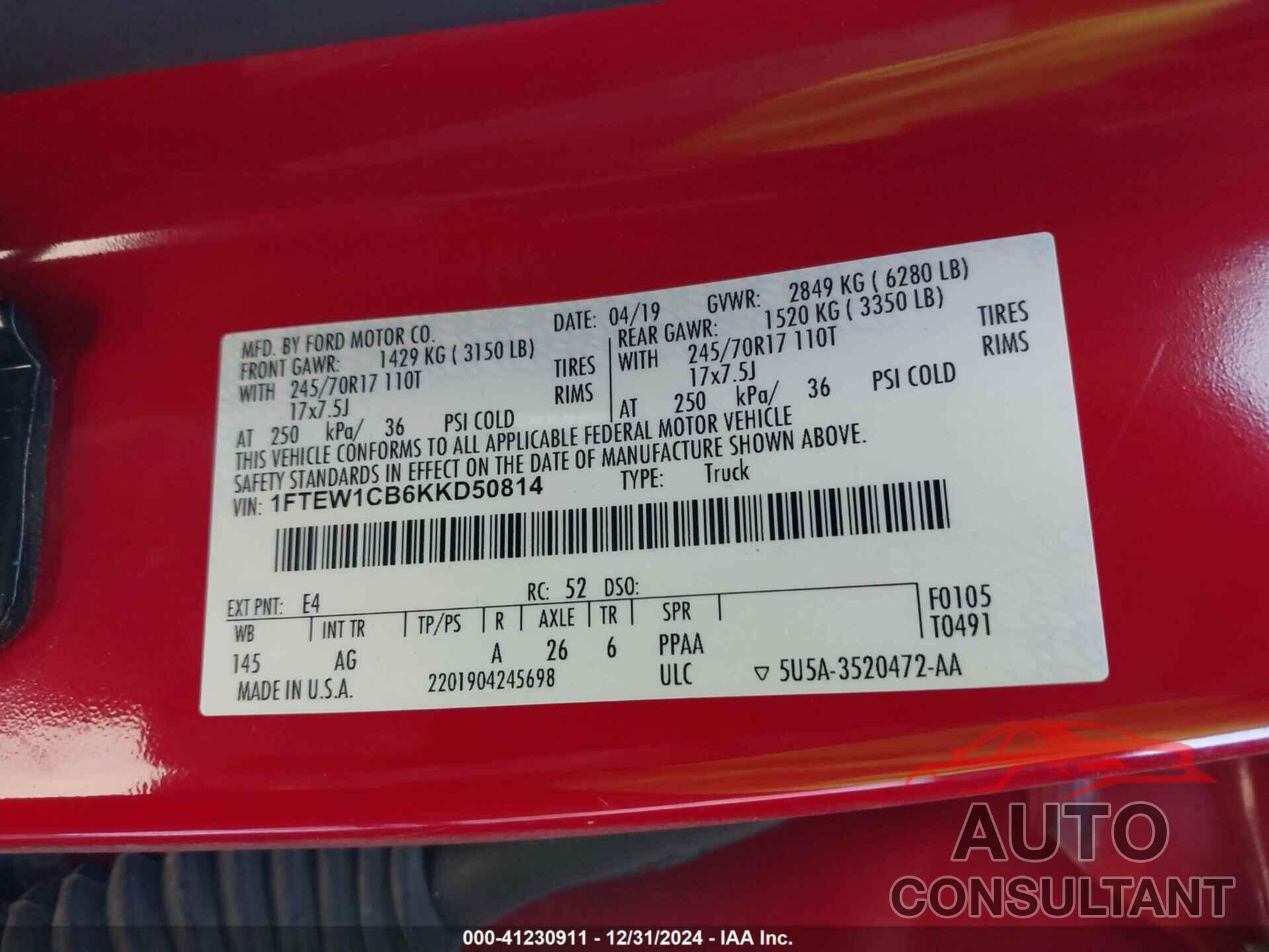 FORD F-150 2019 - 1FTEW1CB6KKD50814