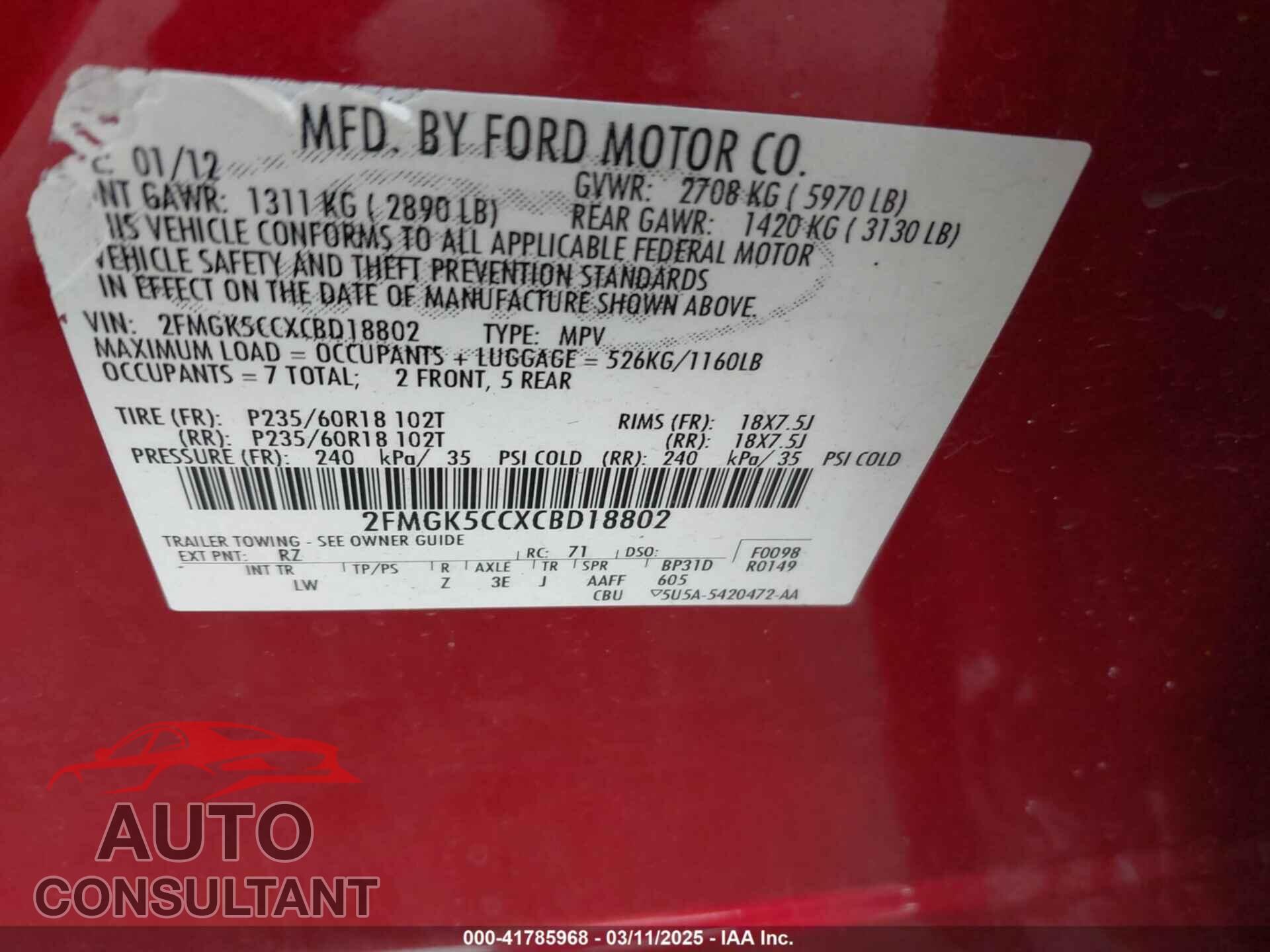 FORD FLEX 2012 - 2FMGK5CCXCBD18802