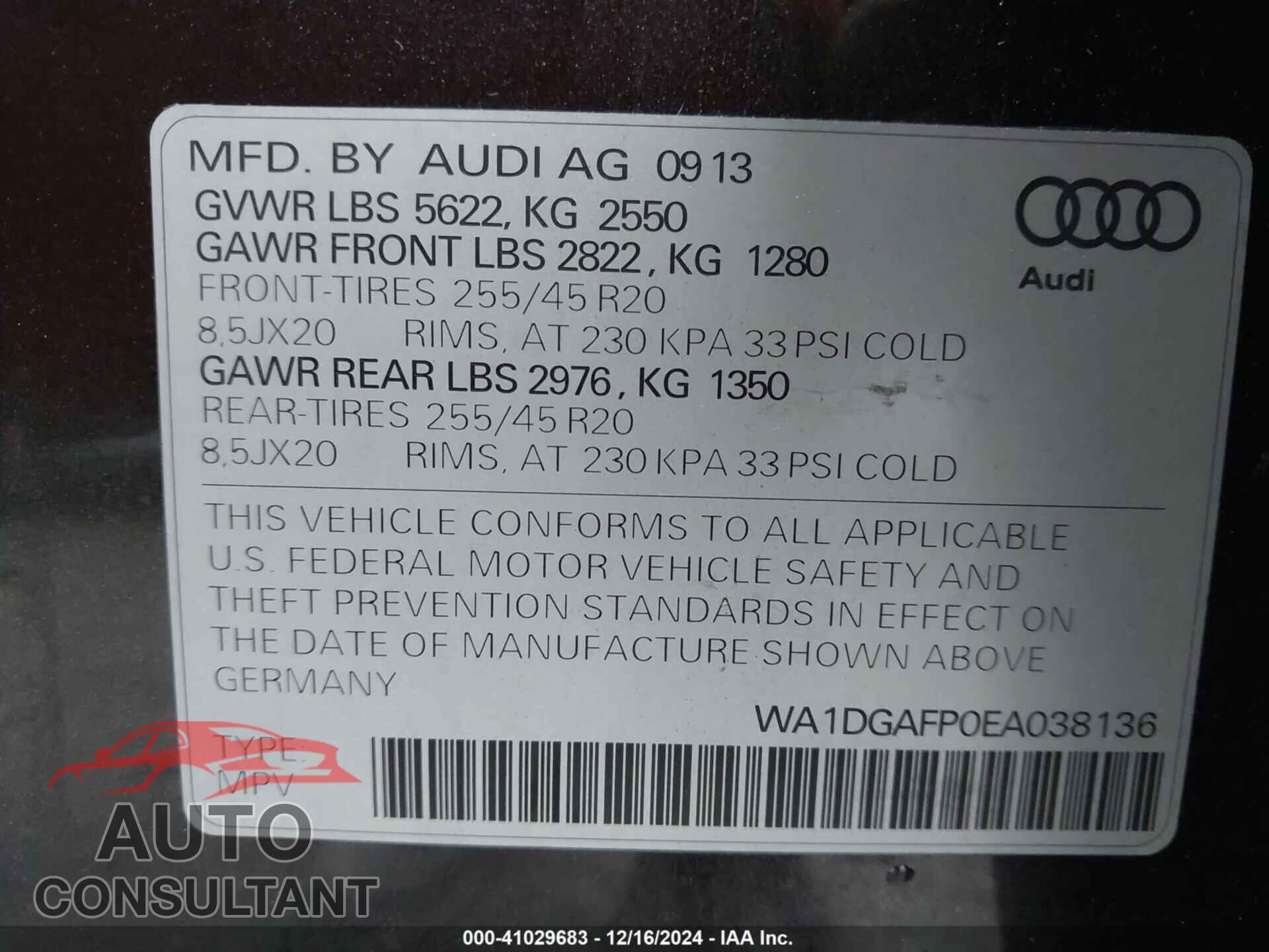 AUDI Q5 2014 - WA1DGAFP0EA038136