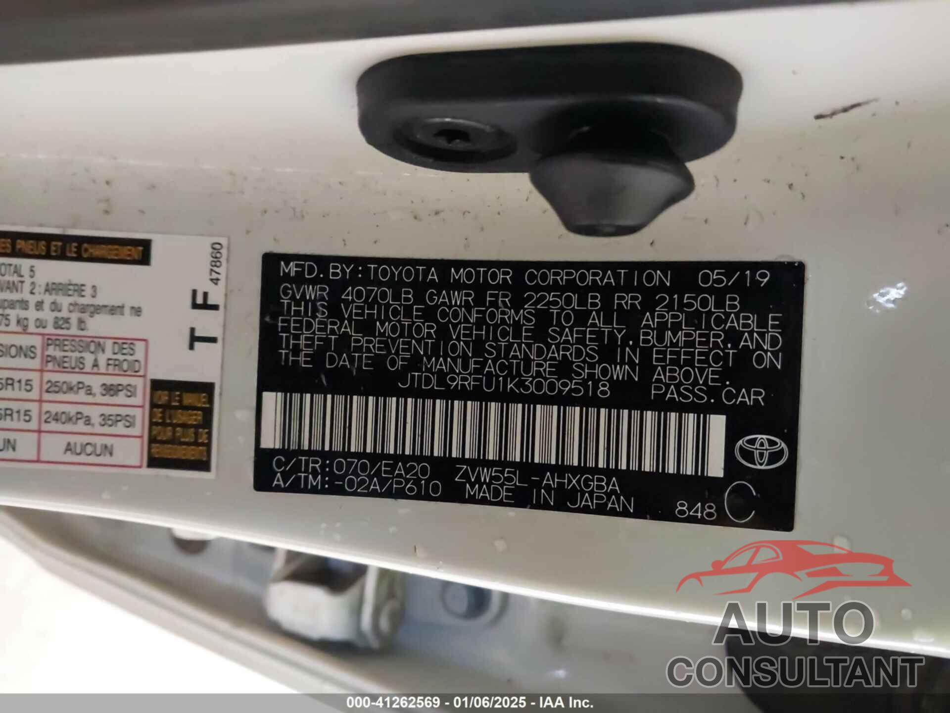 TOYOTA PRIUS 2019 - JTDL9RFU1K3009518