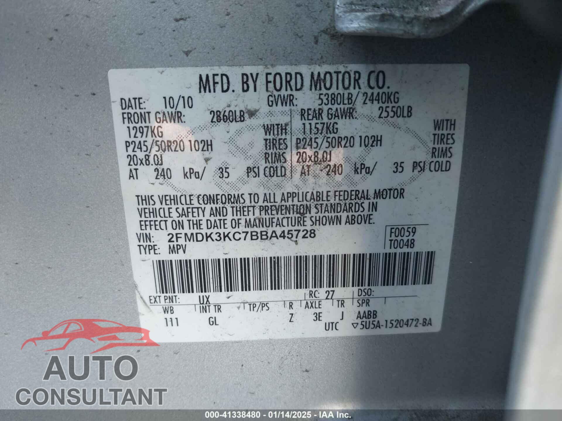 FORD EDGE 2011 - 2FMDK3KC7BBA45728