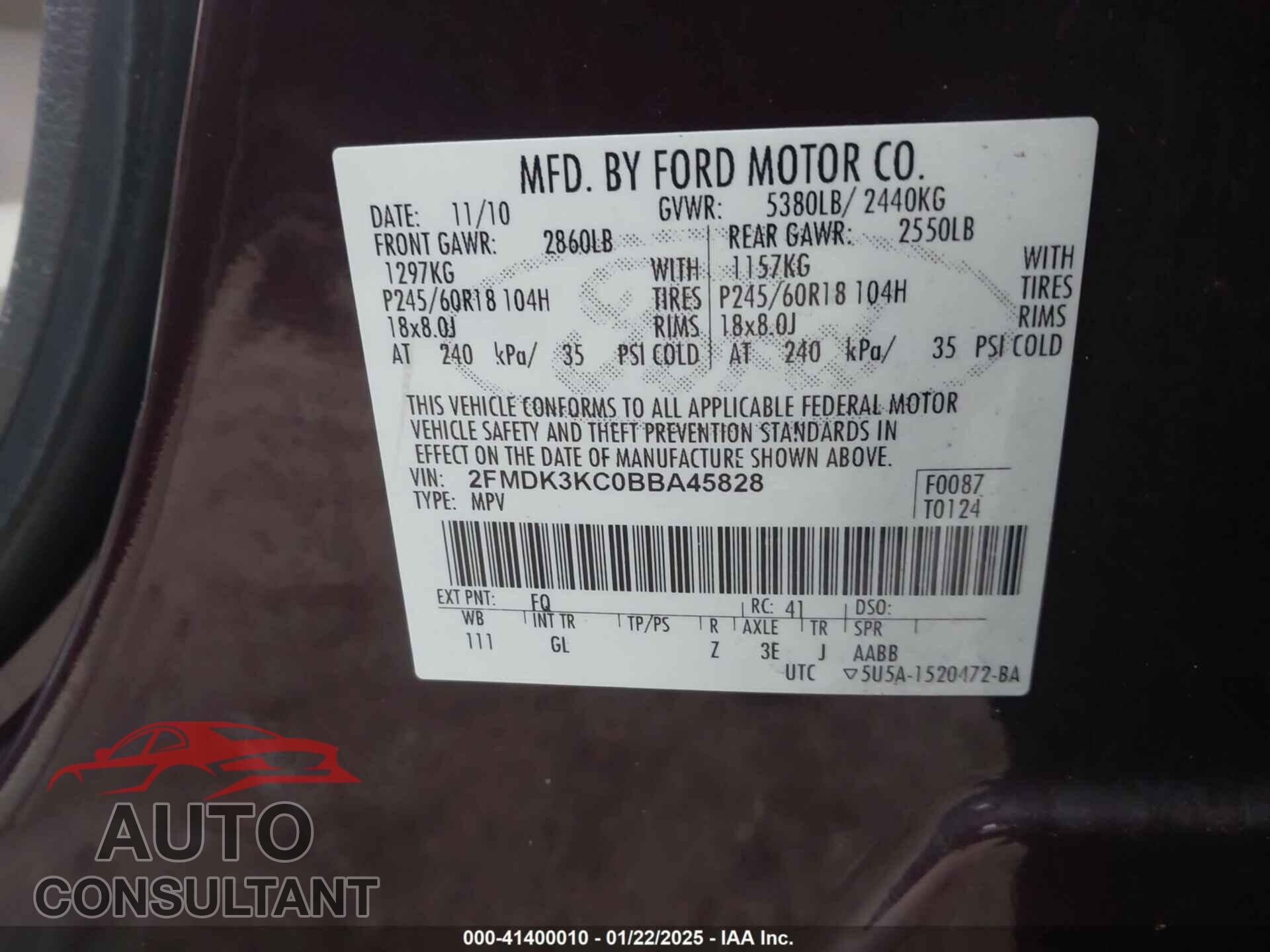 FORD EDGE 2011 - 2FMDK3KC0BBA45828