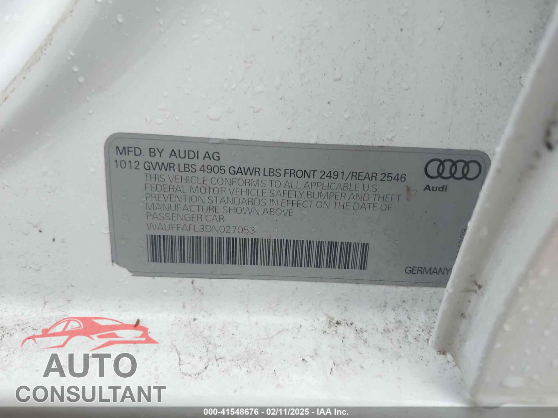 AUDI A4 2013 - WAUFFAFL3DN027053