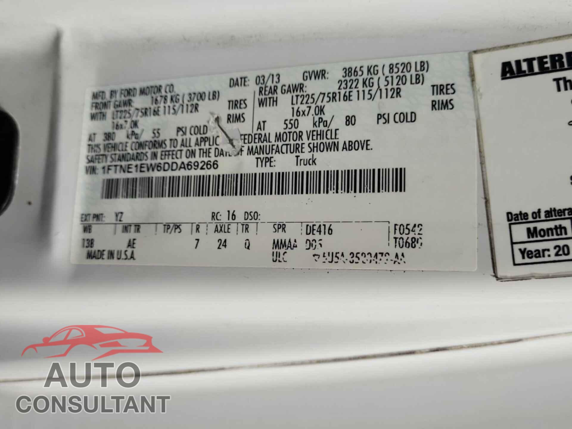 FORD E-150 2013 - 1FTNE1EW6DDA69266