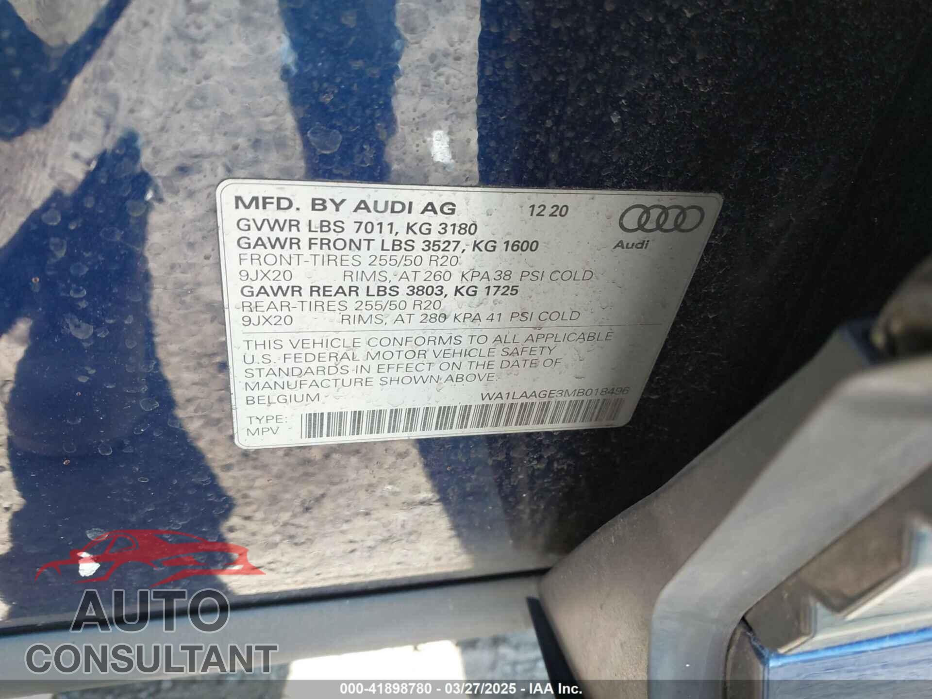 AUDI E-TRON 2021 - WA1LAAGE3MB018496