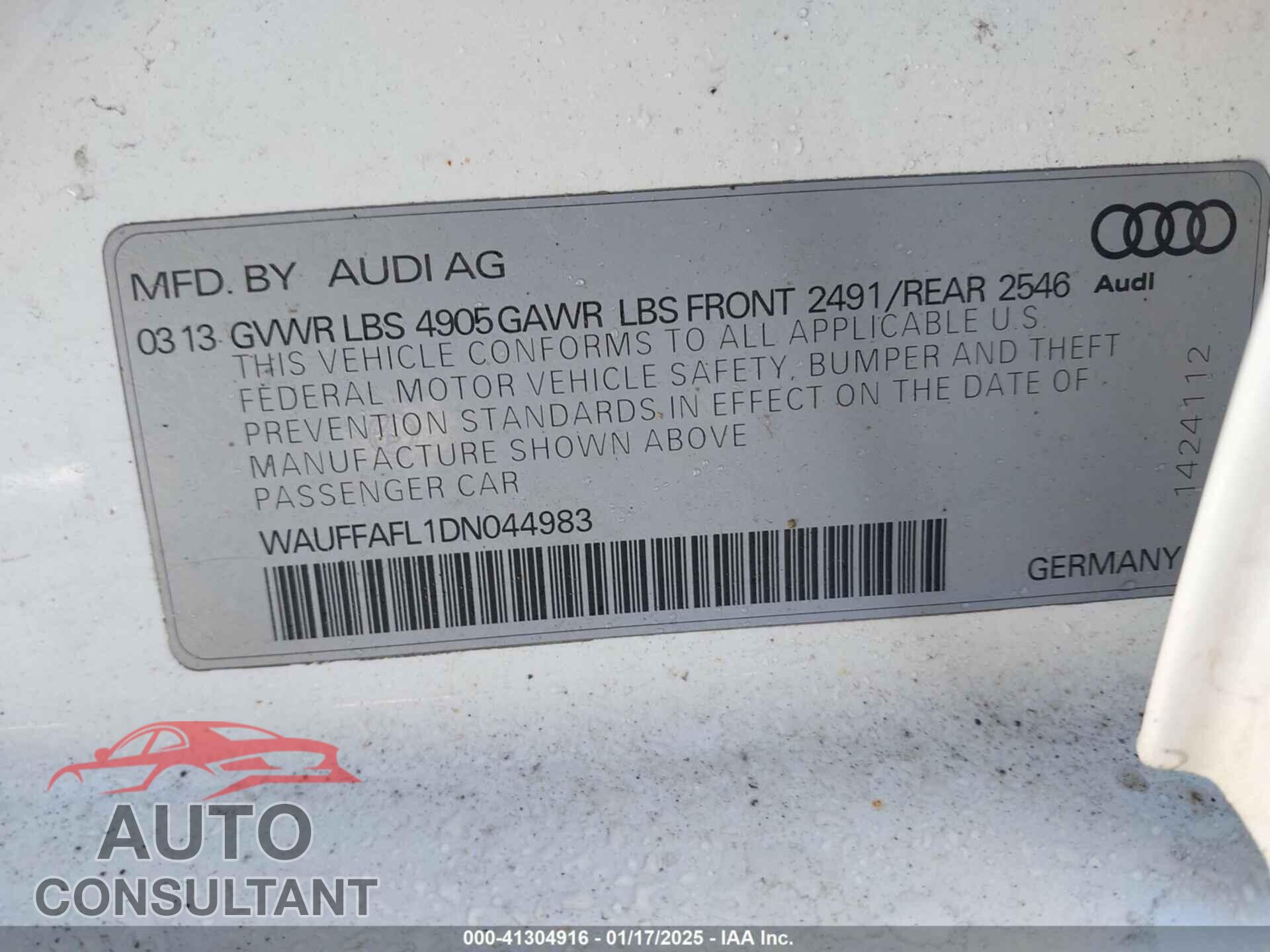 AUDI A4 2013 - WAUFFAFL1DN044983