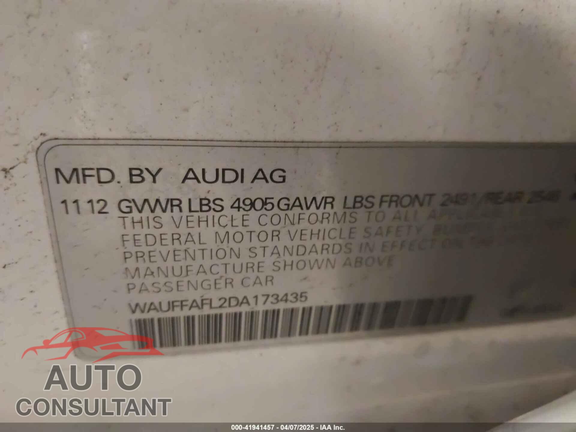AUDI A4 2013 - WAUFFAFL2DA173435