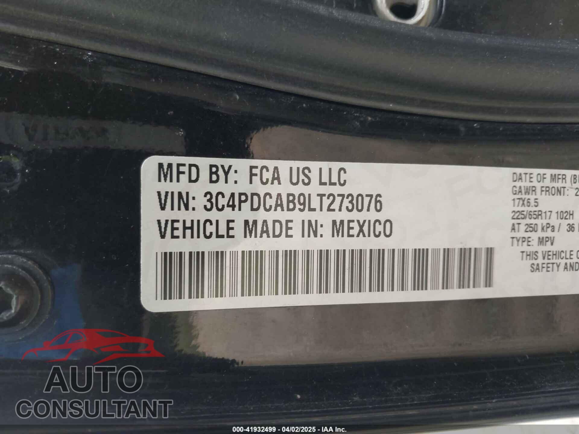 DODGE JOURNEY 2020 - 3C4PDCAB9LT273076