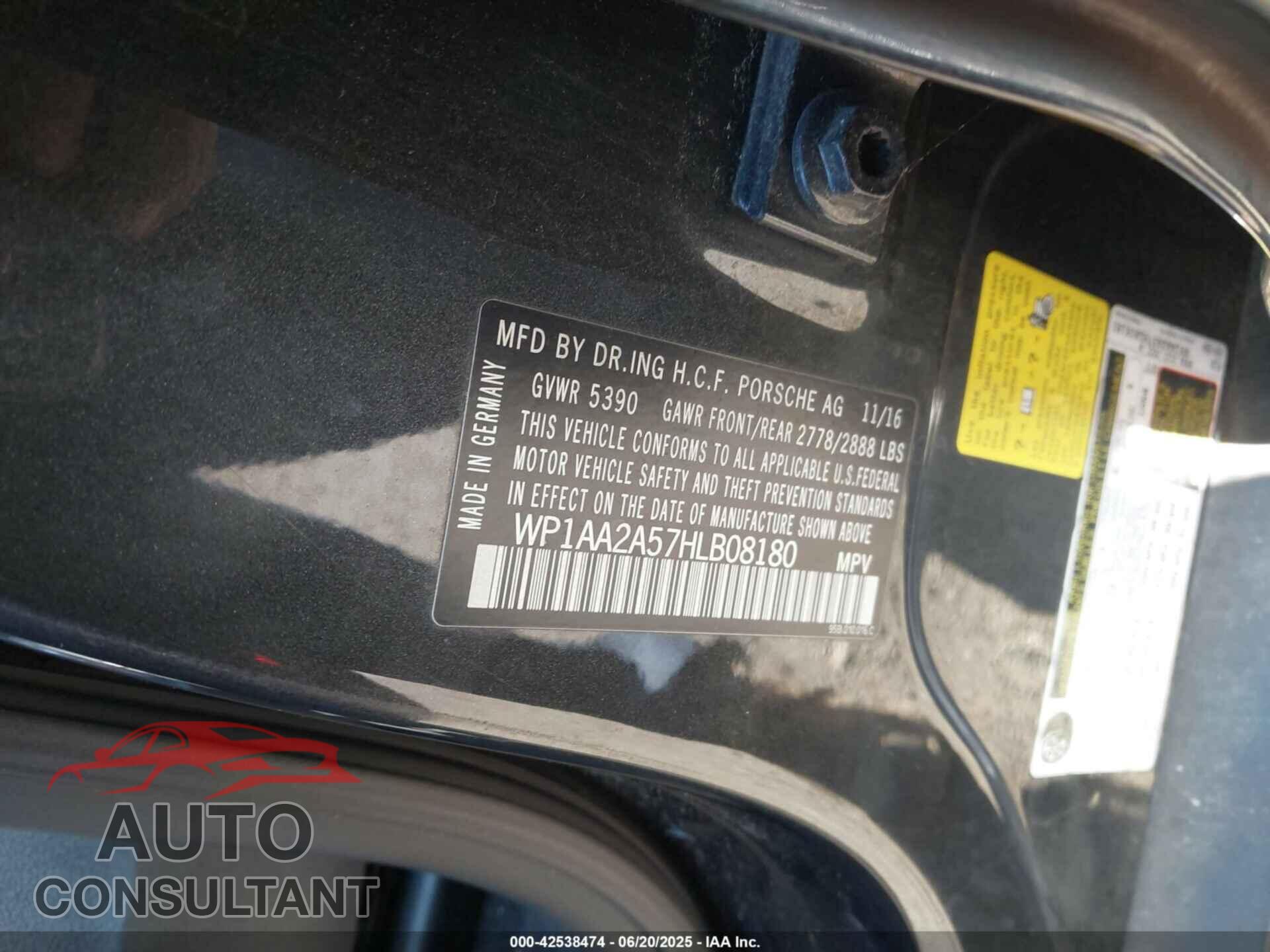 PORSCHE MACAN 2017 - WP1AA2A57HLB08180
