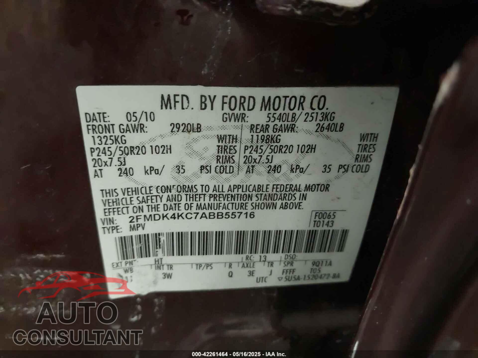 FORD EDGE 2010 - 2FMDK4KC7ABB55716