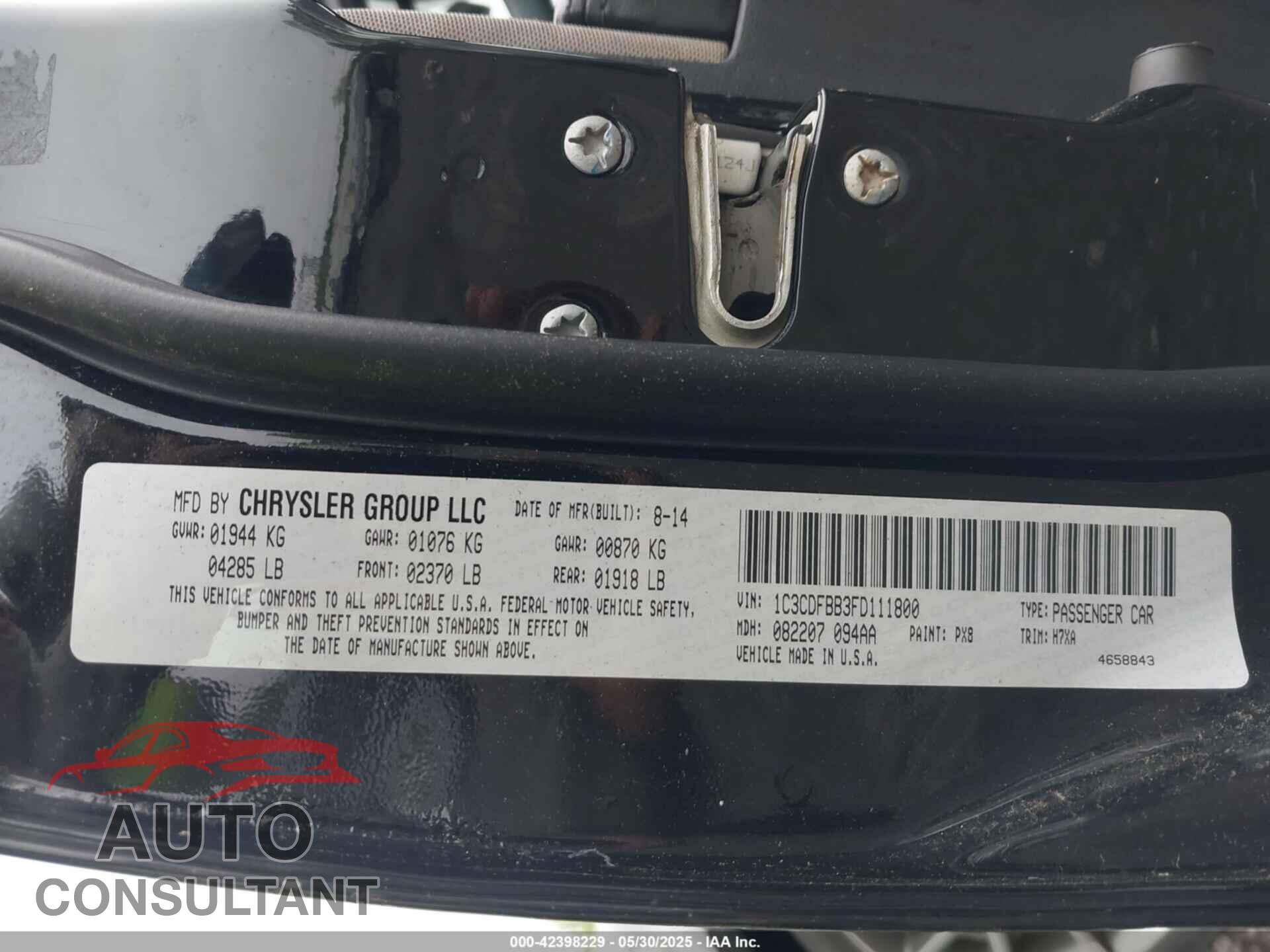 DODGE DART 2015 - 1C3CDFBB3FD111800