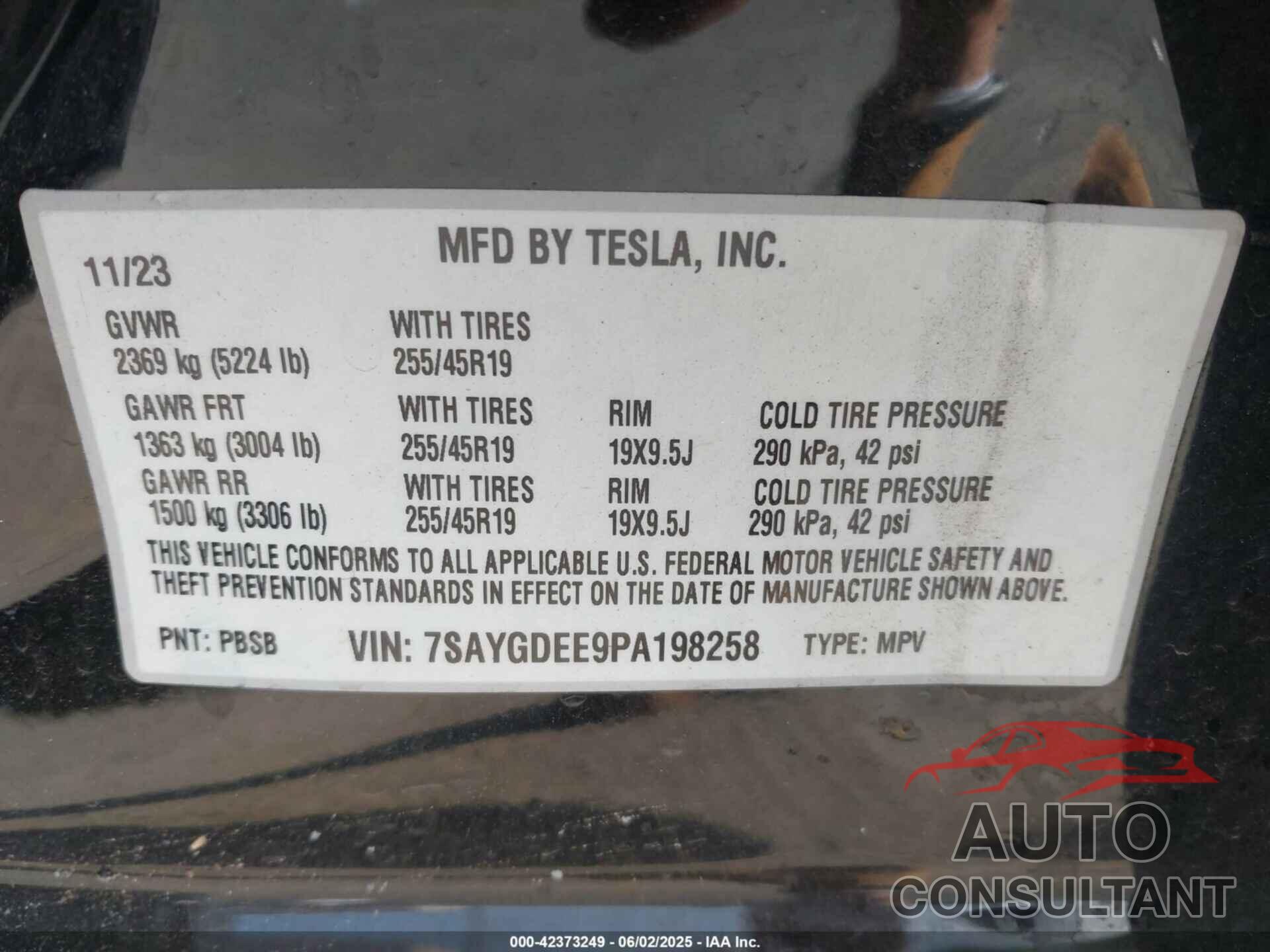 TESLA MODEL Y 2023 - 7SAYGDEE9PA198258