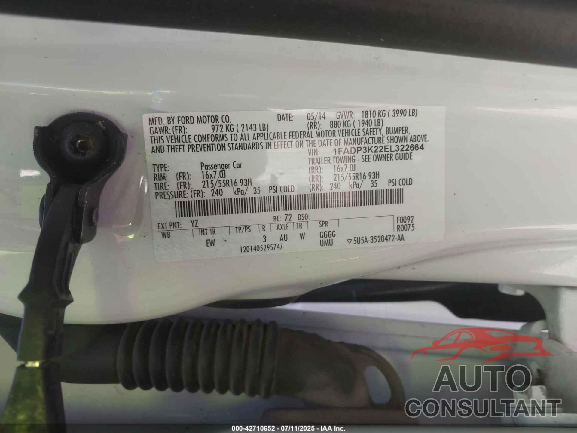 FORD FOCUS 2014 - 1FADP3K22EL322664