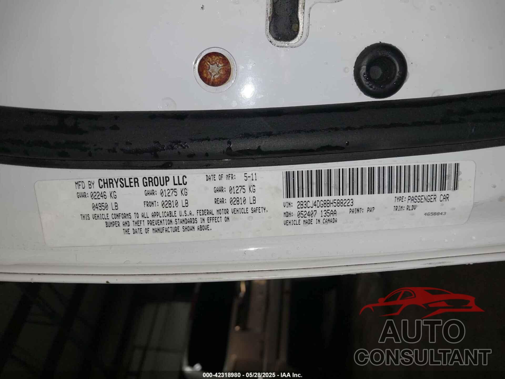 DODGE CHALLENGER 2011 - 2B3CJ4DG8BH588223