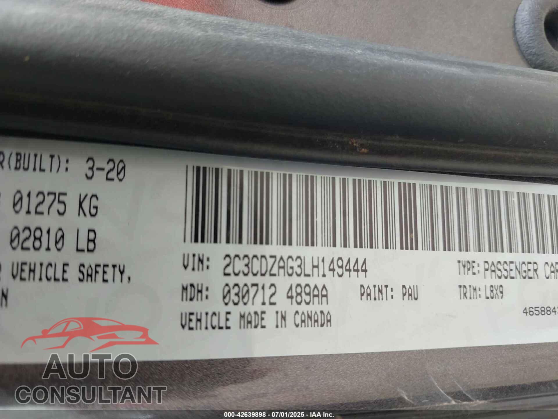 DODGE CHALLENGER 2020 - 2C3CDZAG3LH149444
