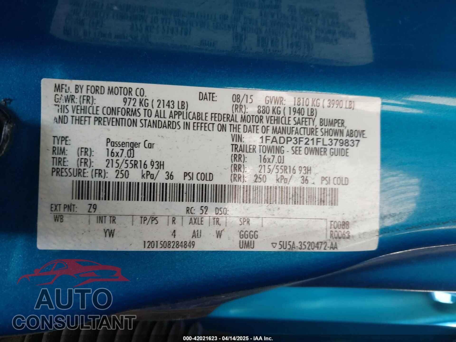FORD FOCUS 2015 - 1FADP3F21FL379837