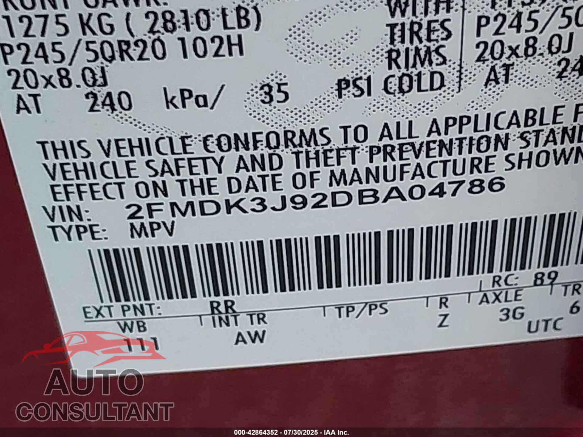 FORD EDGE 2013 - 2FMDK3J92DBA04786