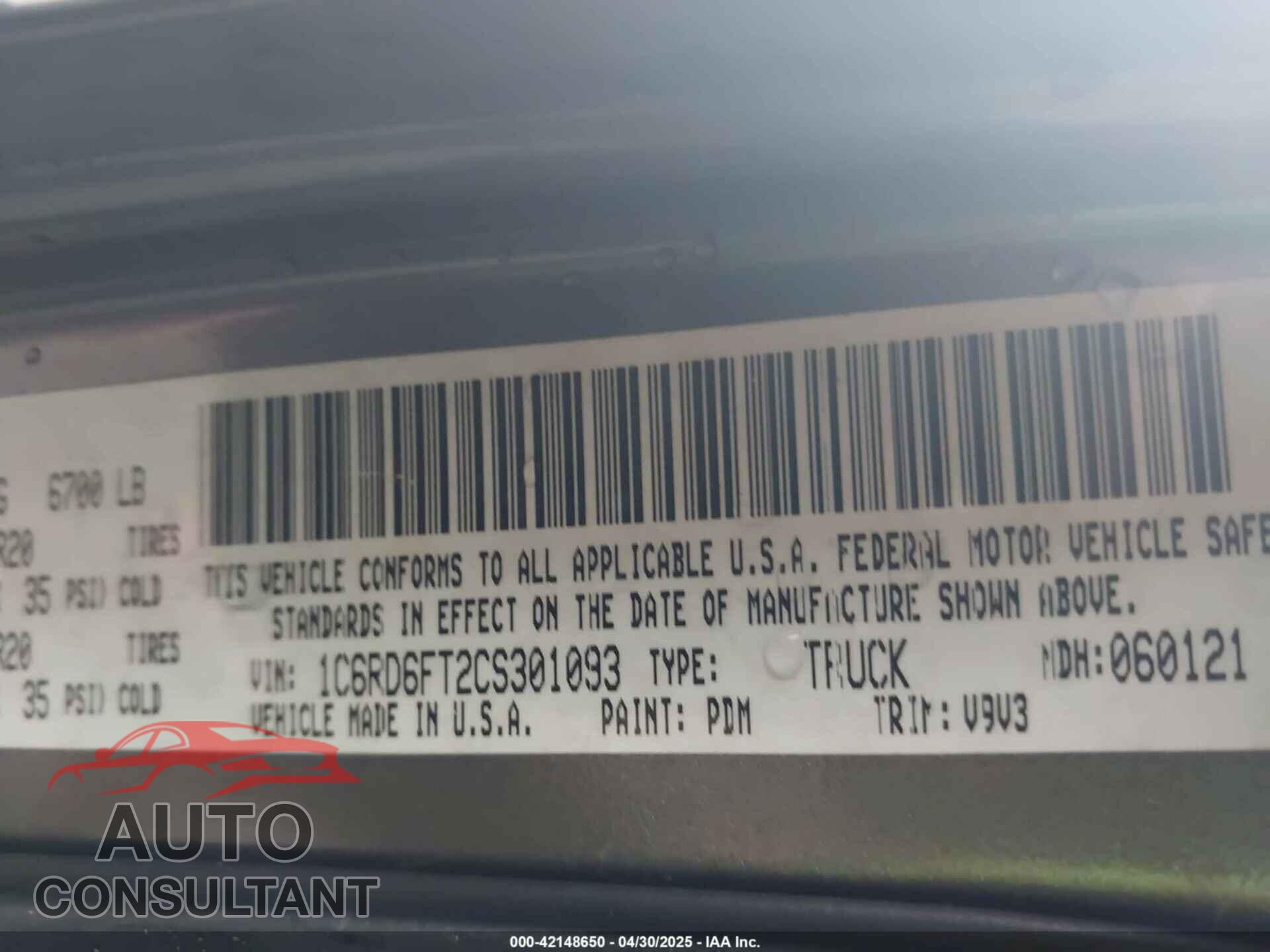 DODGE RAM 1500 2012 - 1C6RD6FT2CS301093