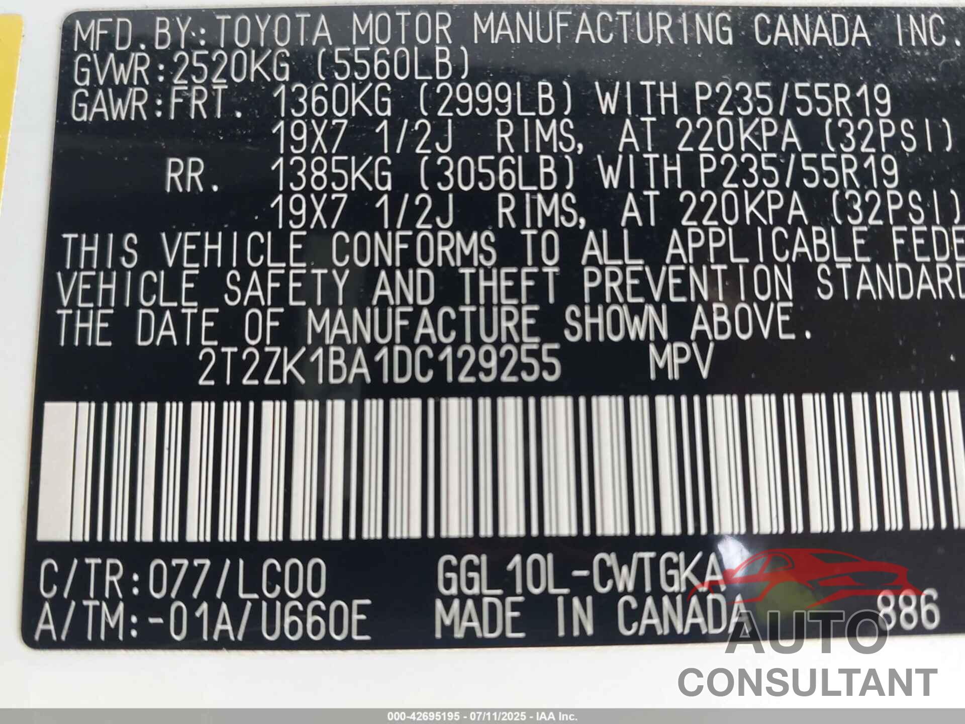 LEXUS RX 350 2013 - 2T2ZK1BA1DC129255