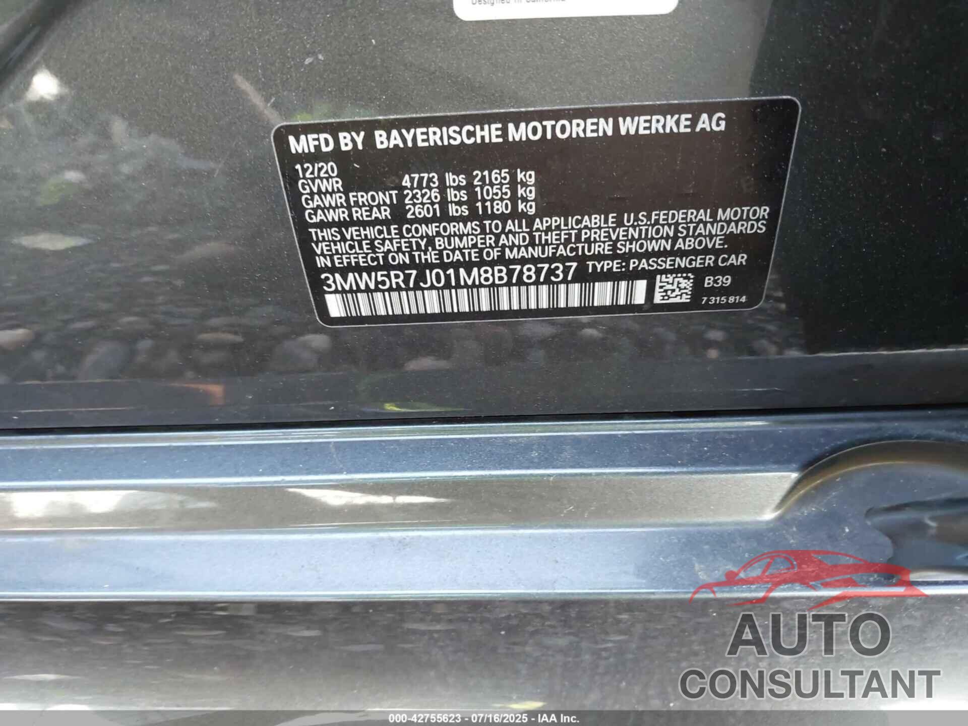 BMW 330I 2021 - 3MW5R7J01M8B78737