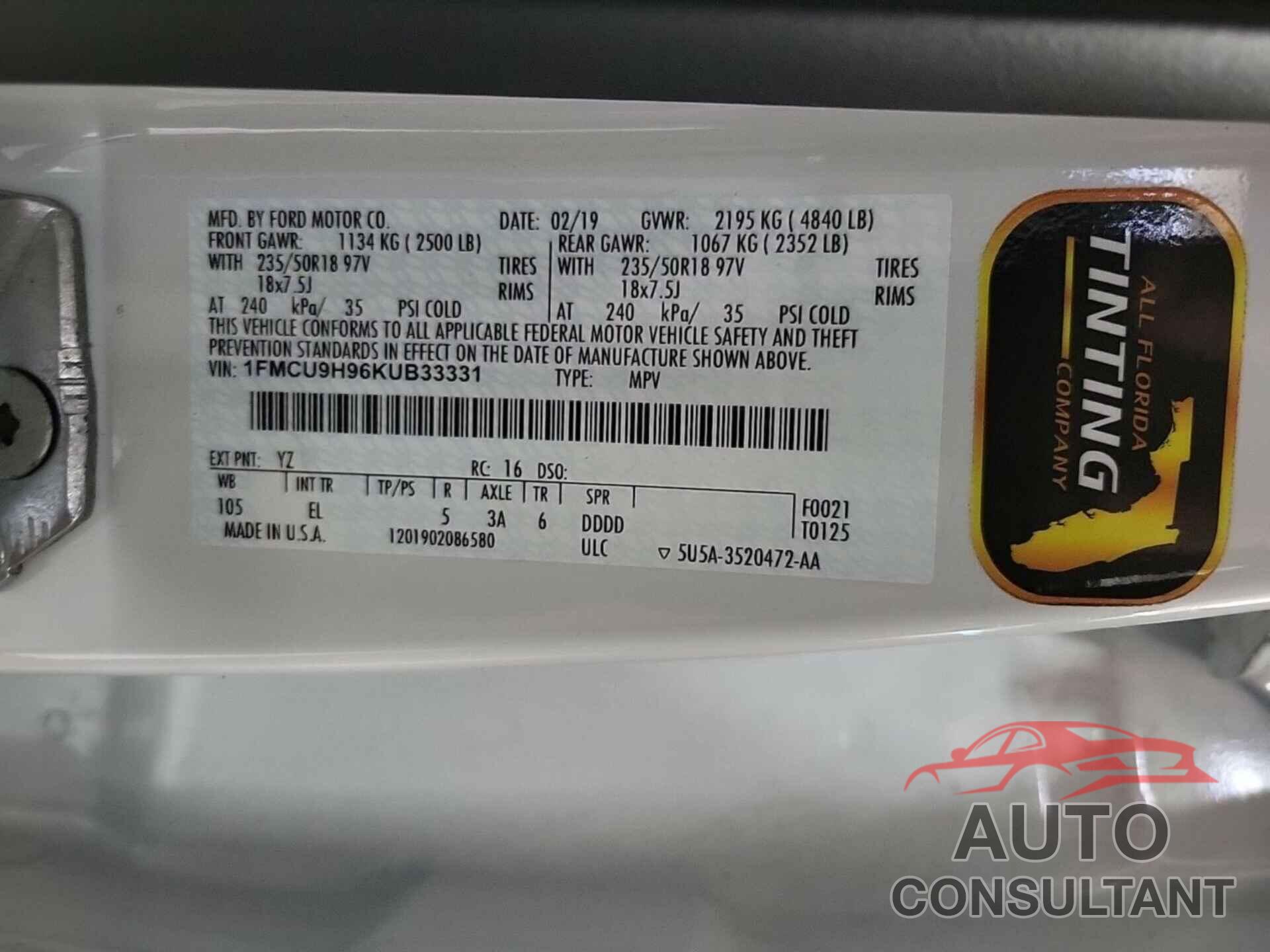 FORD ESCAPE 2019 - 1FMCU9H96KUB33331