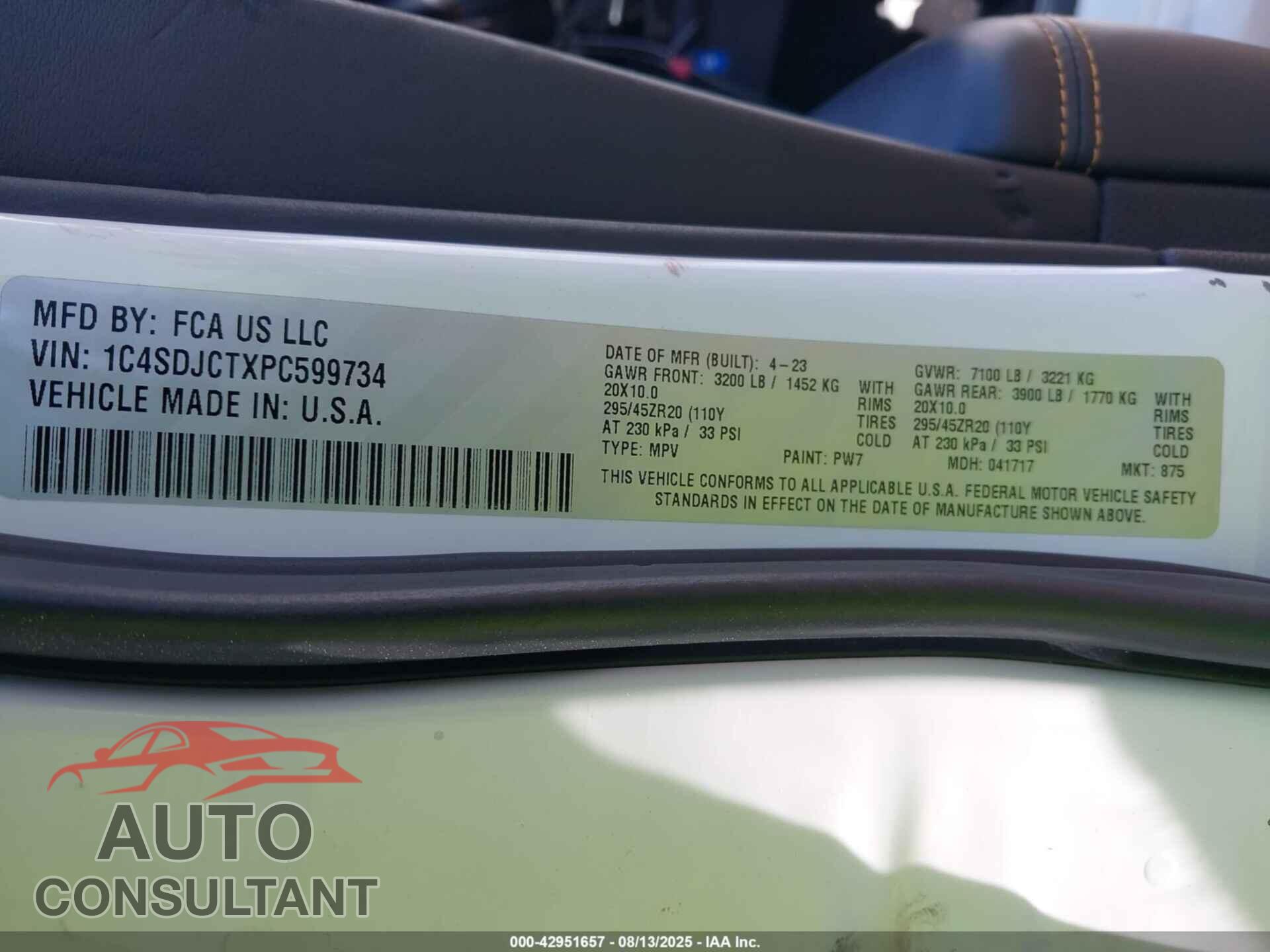 DODGE DURANGO 2023 - 1C4SDJCTXPC599734
