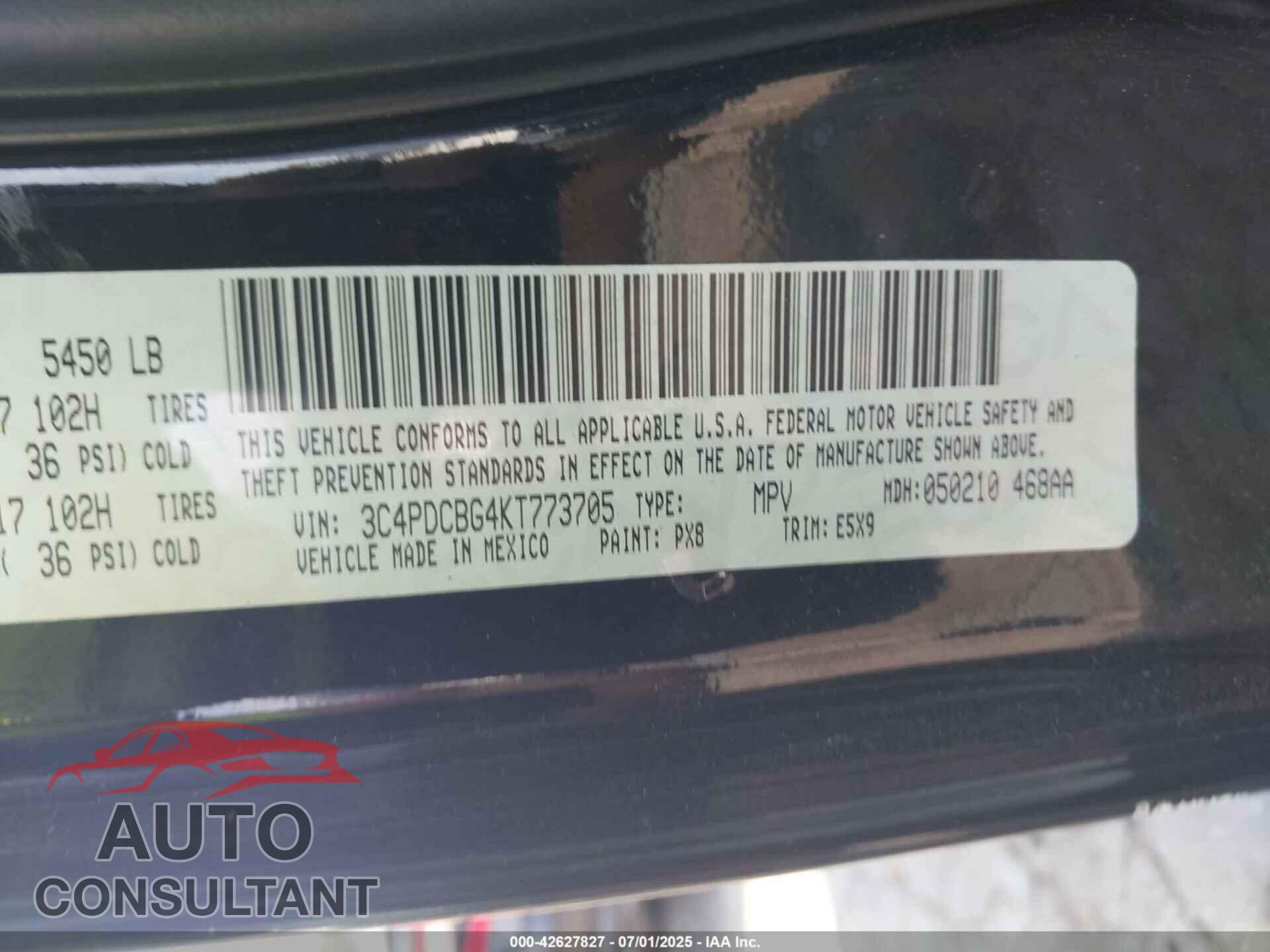DODGE JOURNEY 2019 - 3C4PDCBG4KT773705