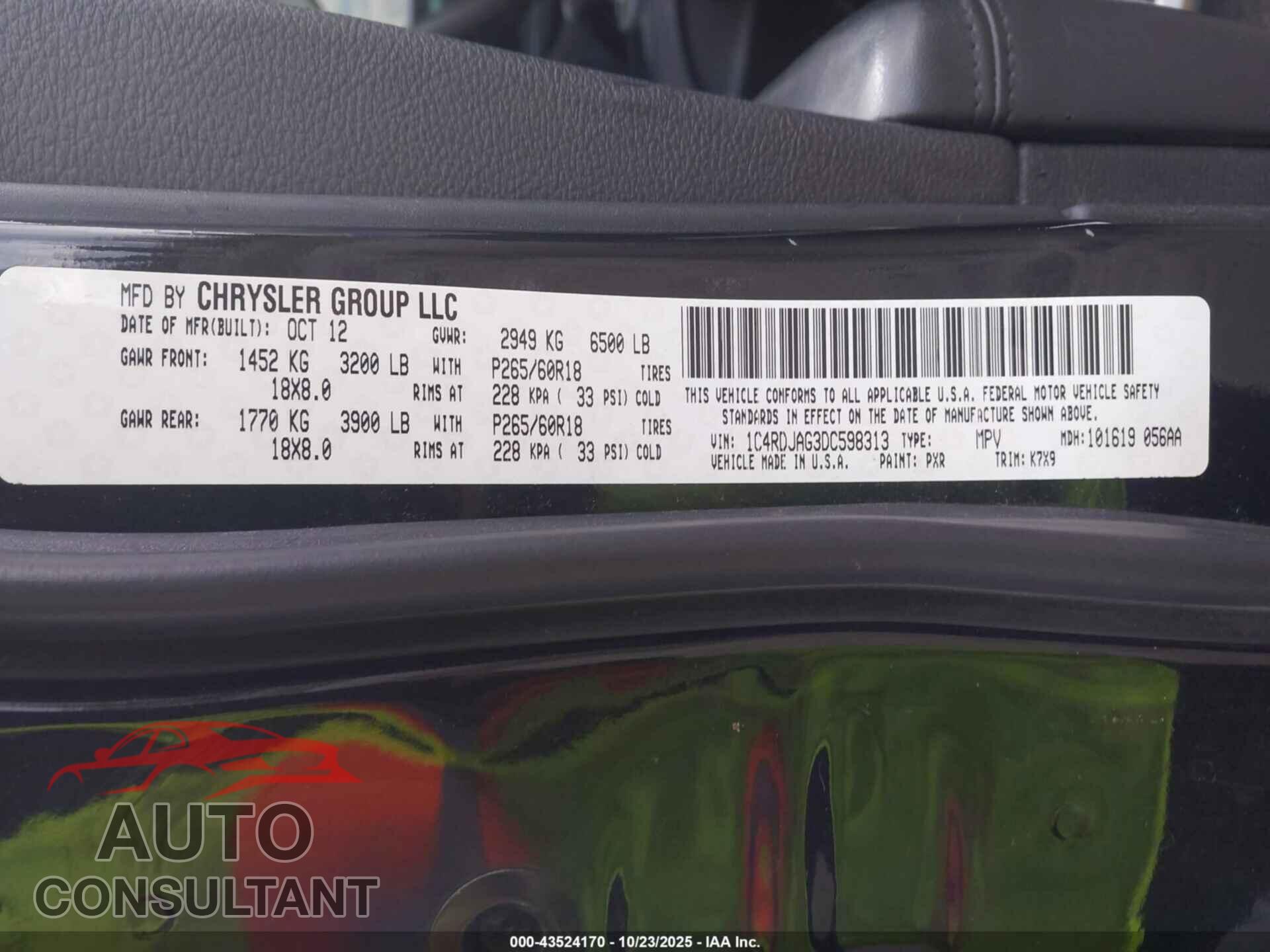 DODGE DURANGO 2013 - 1C4RDJAG3DC598313