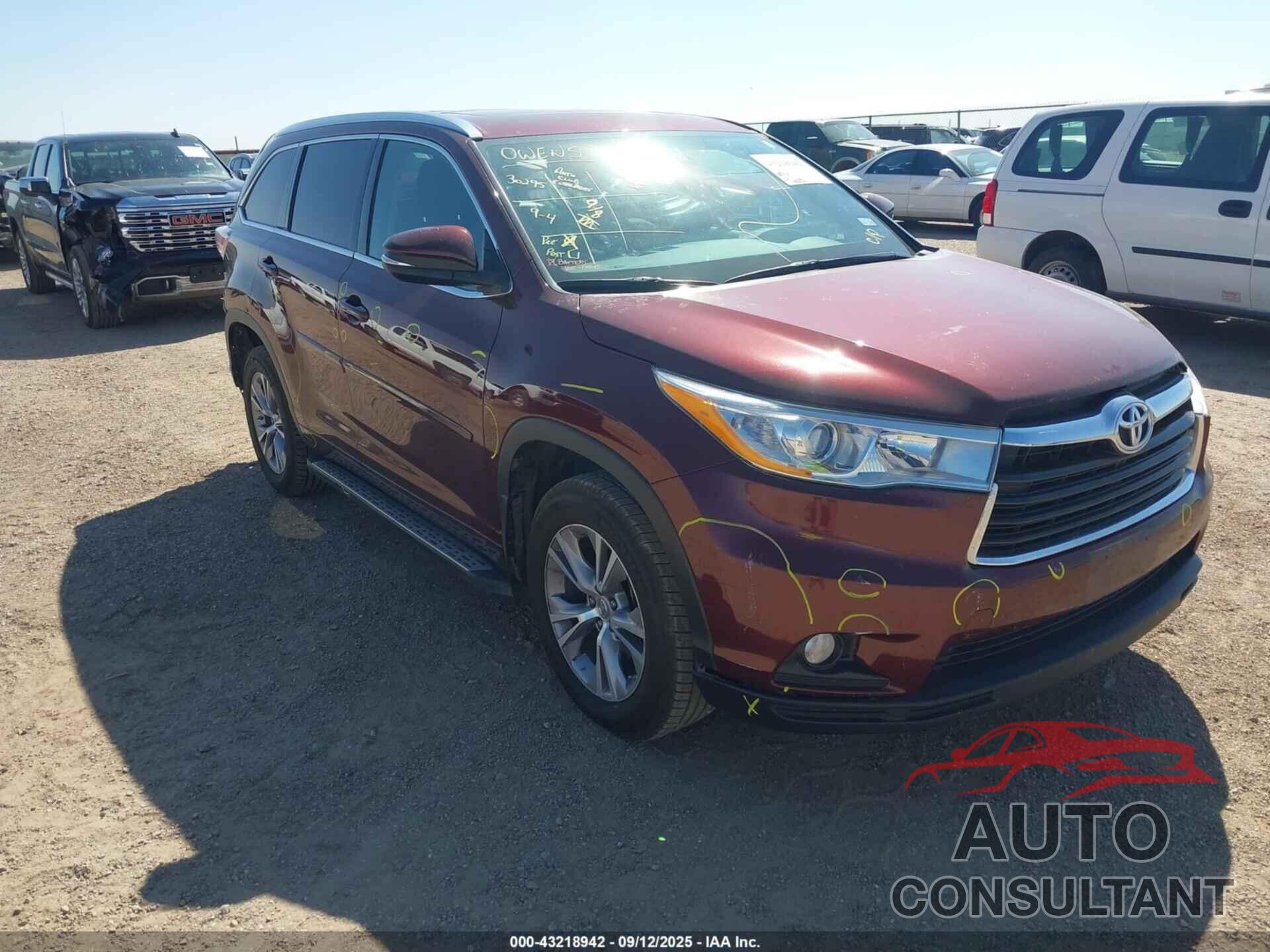 TOYOTA HIGHLANDER 2014 - 5TDKKRFHXES026601