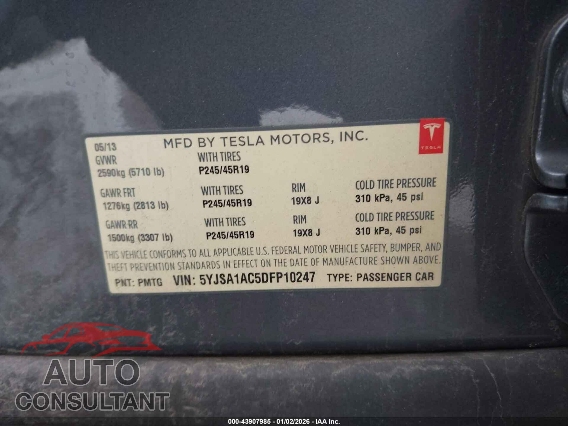 TESLA MODEL S 2013 - 5YJSA1AC5DFP10247