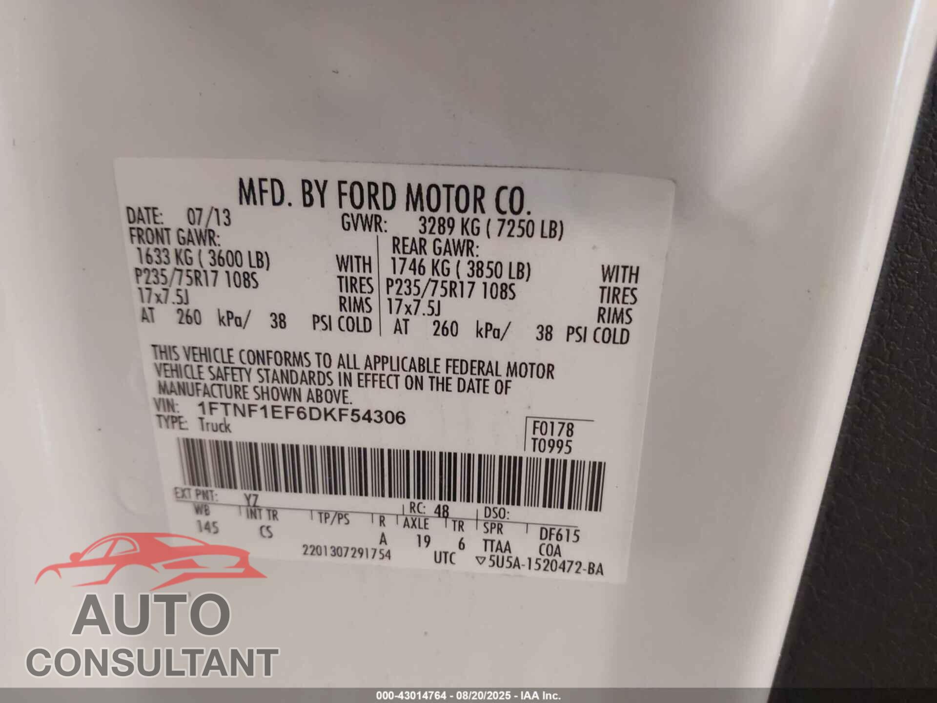 FORD F-150 2013 - 1FTNF1EF6DKF54306