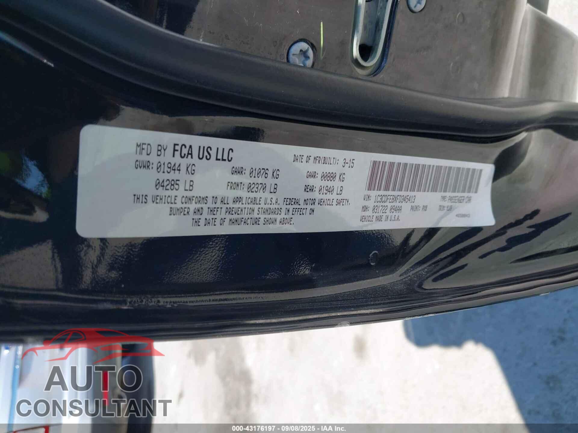 DODGE DART 2015 - 1C3CDFEBXFD345413