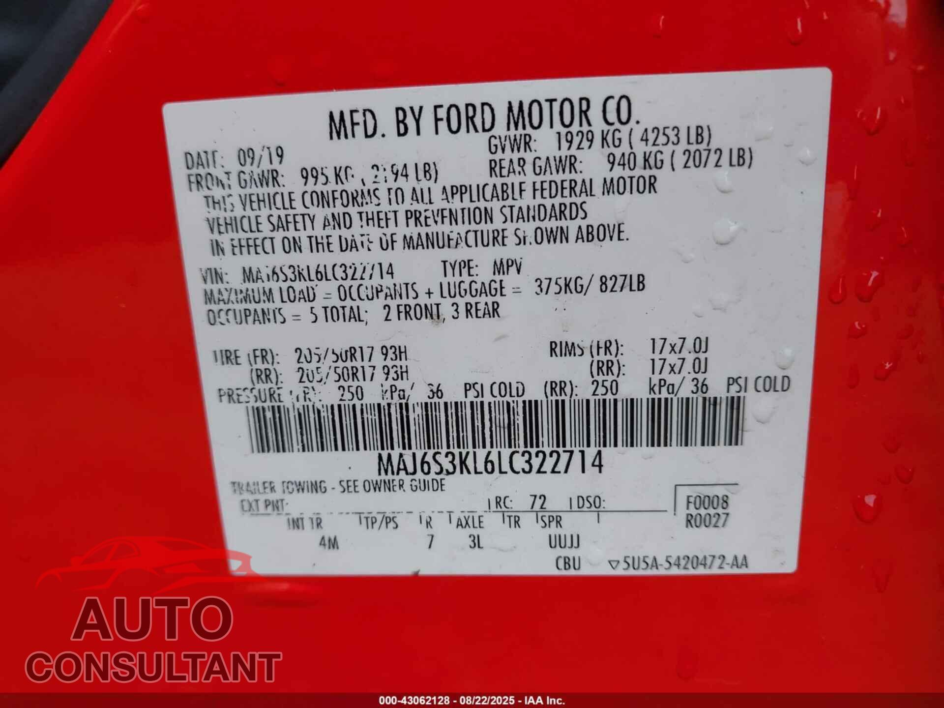 FORD ECOSPORT 2020 - MAJ6S3KL6LC322714