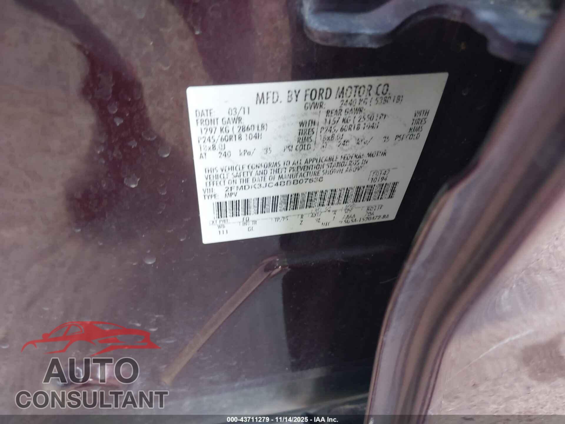FORD EDGE 2011 - 2FMDK3JC4BBB07636