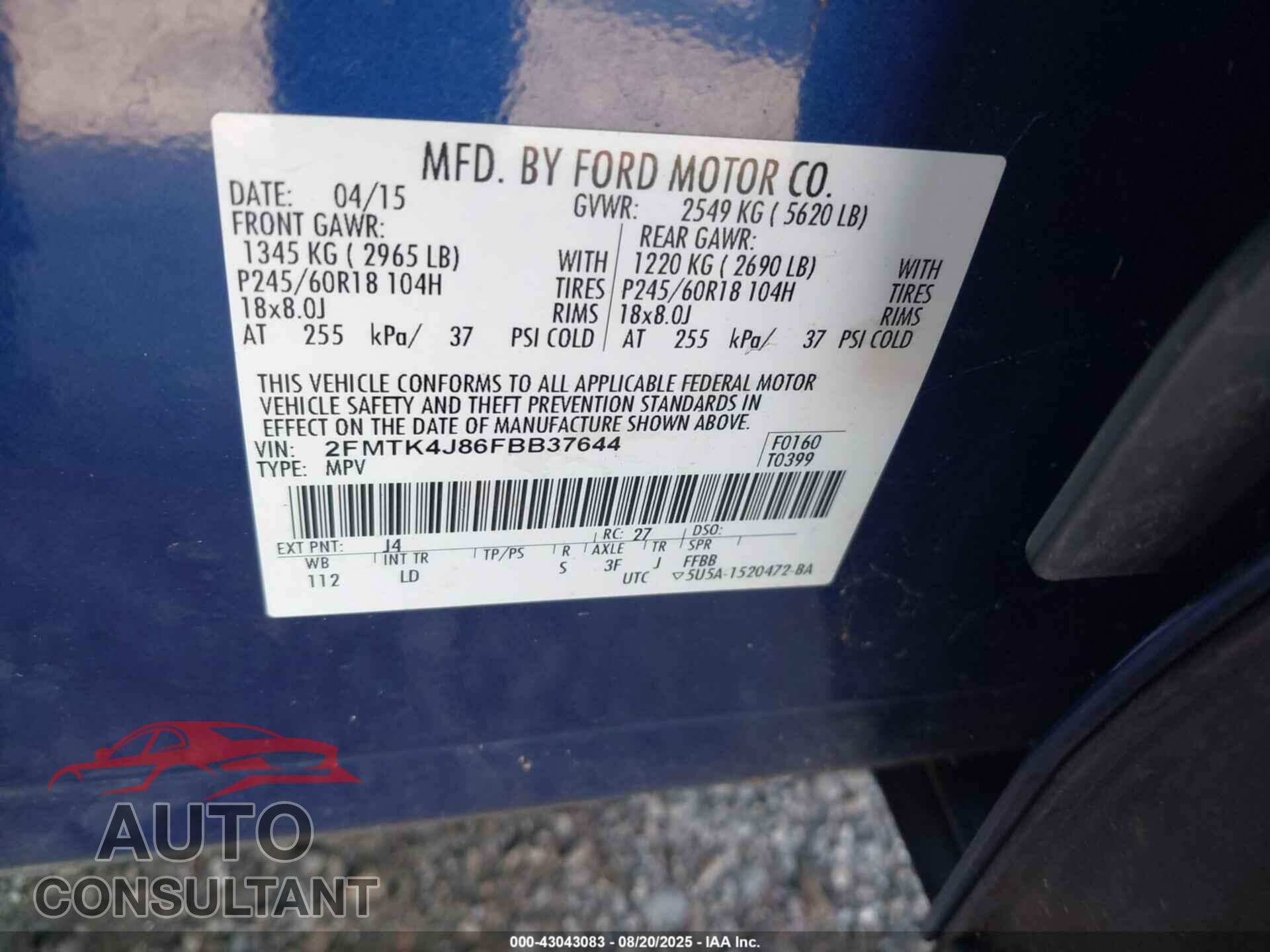 FORD EDGE 2015 - 2FMTK4J86FBB37644