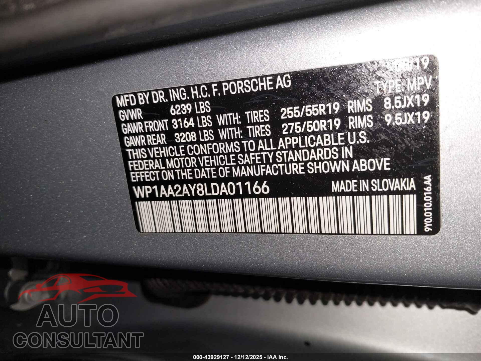 PORSCHE CAYENNE 2020 - WP1AA2AY8LDA01166