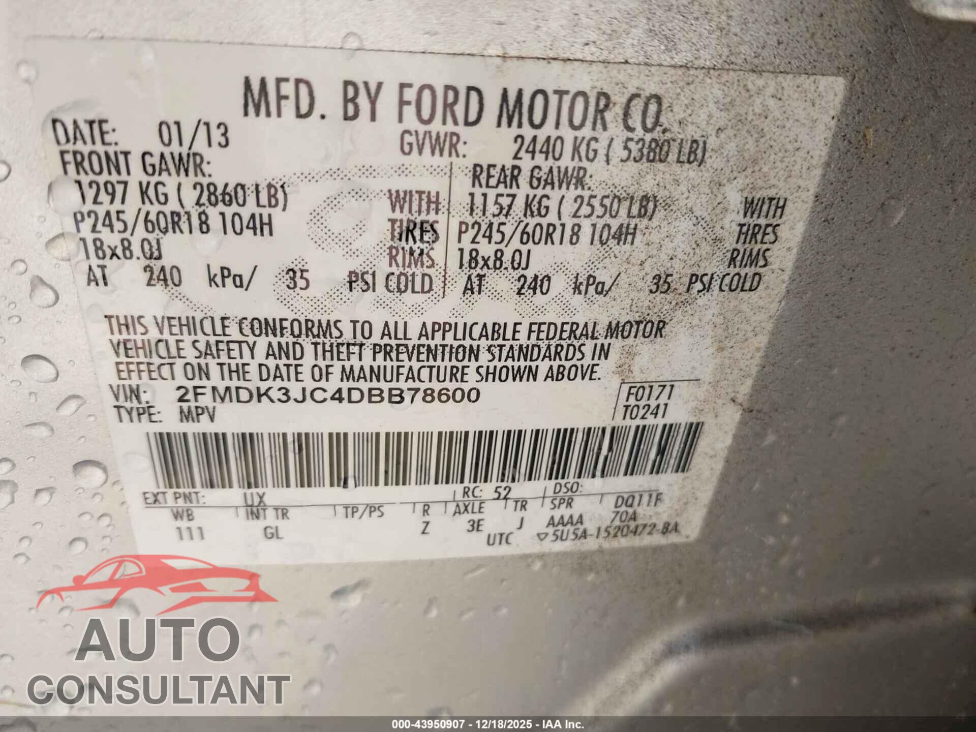 FORD EDGE 2013 - 2FMDK3JC4DBB78600