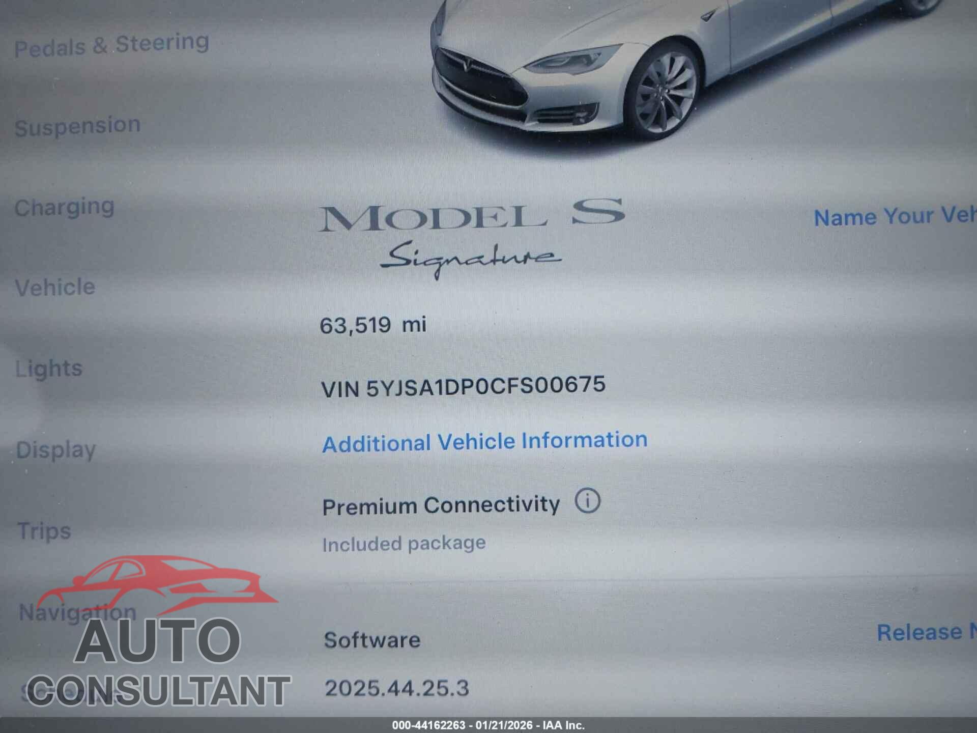 TESLA MODEL S 2012 - 5YJSA1DP0CFS00675
