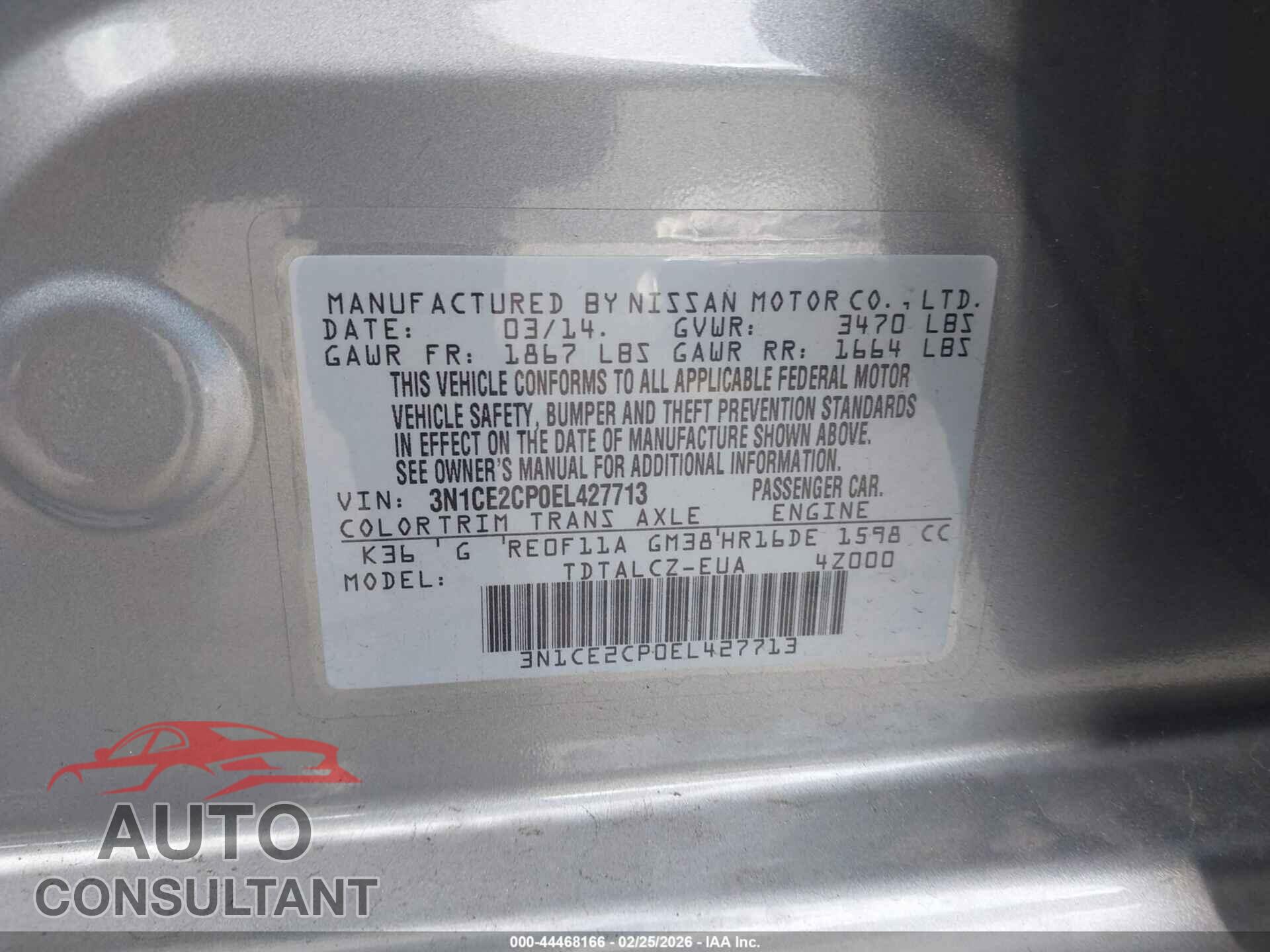 NISSAN VERSA NOTE 2014 - 3N1CE2CP0EL427713