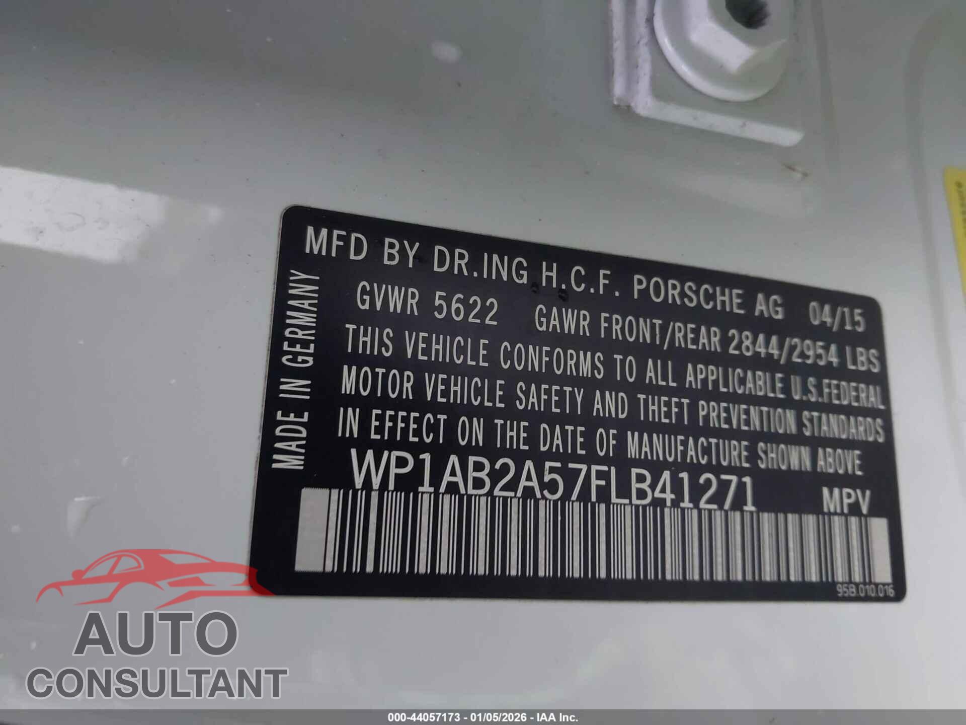 PORSCHE MACAN 2015 - WP1AB2A57FLB41271
