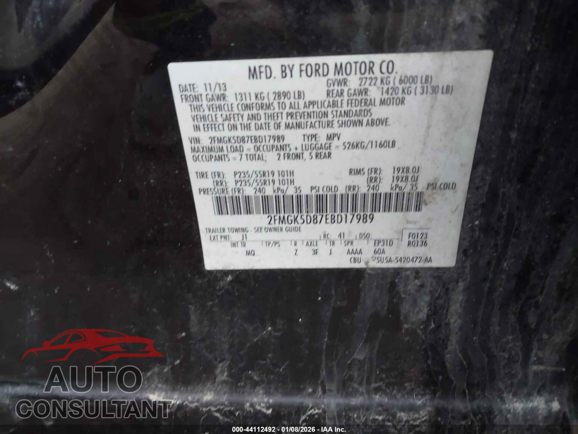 FORD FLEX 2014 - 2FMGK5D87EBD17989