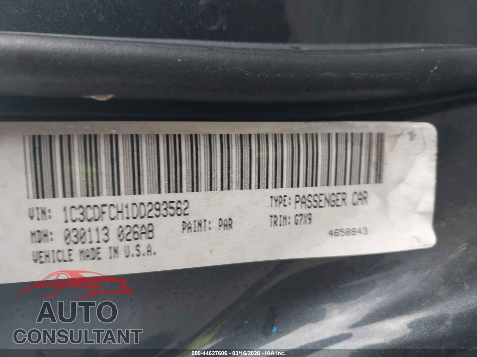 DODGE DART 2013 - 1C3CDFCH1DD293562