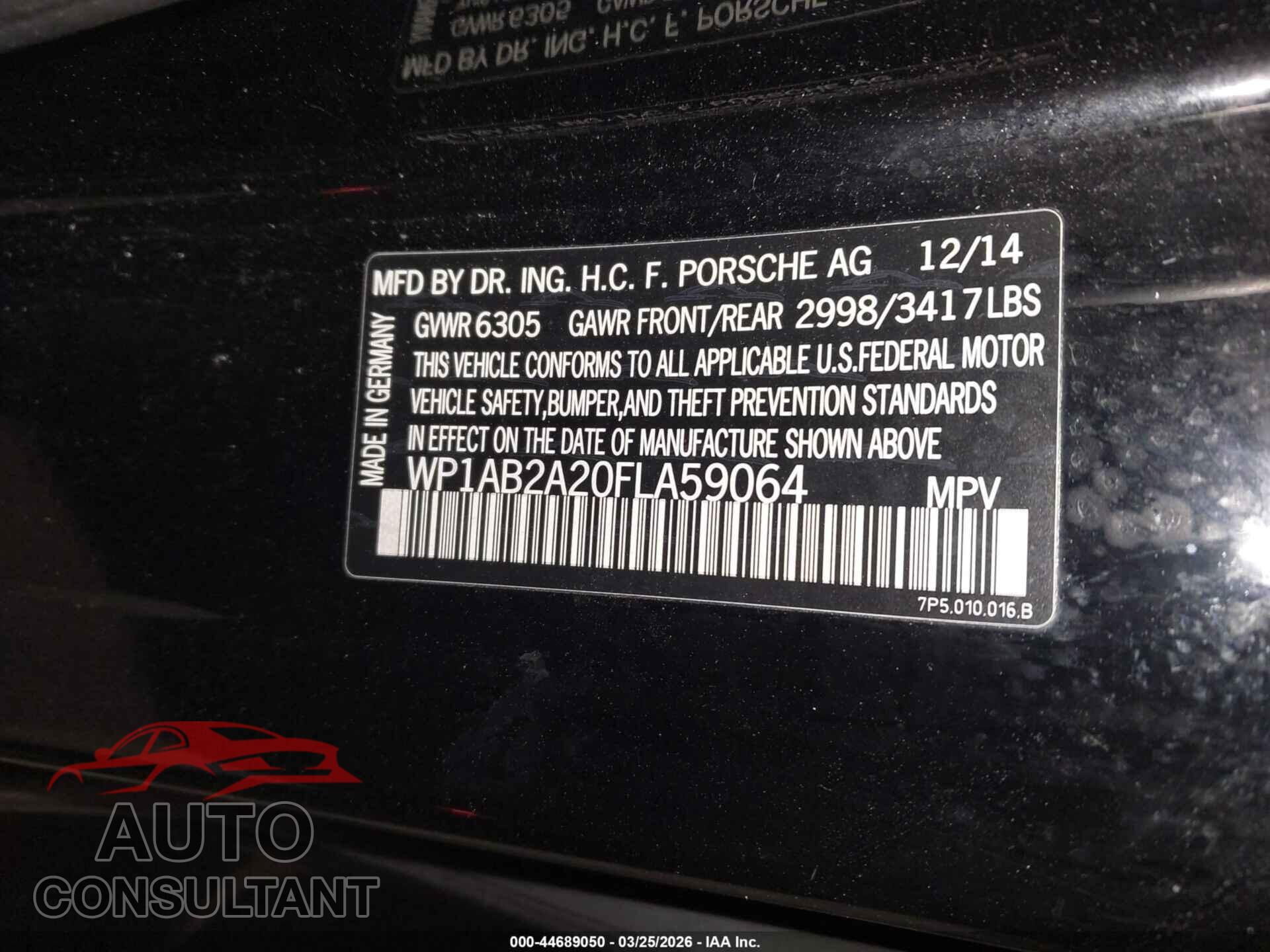 PORSCHE CAYENNE 2015 - WP1AB2A20FLA59064