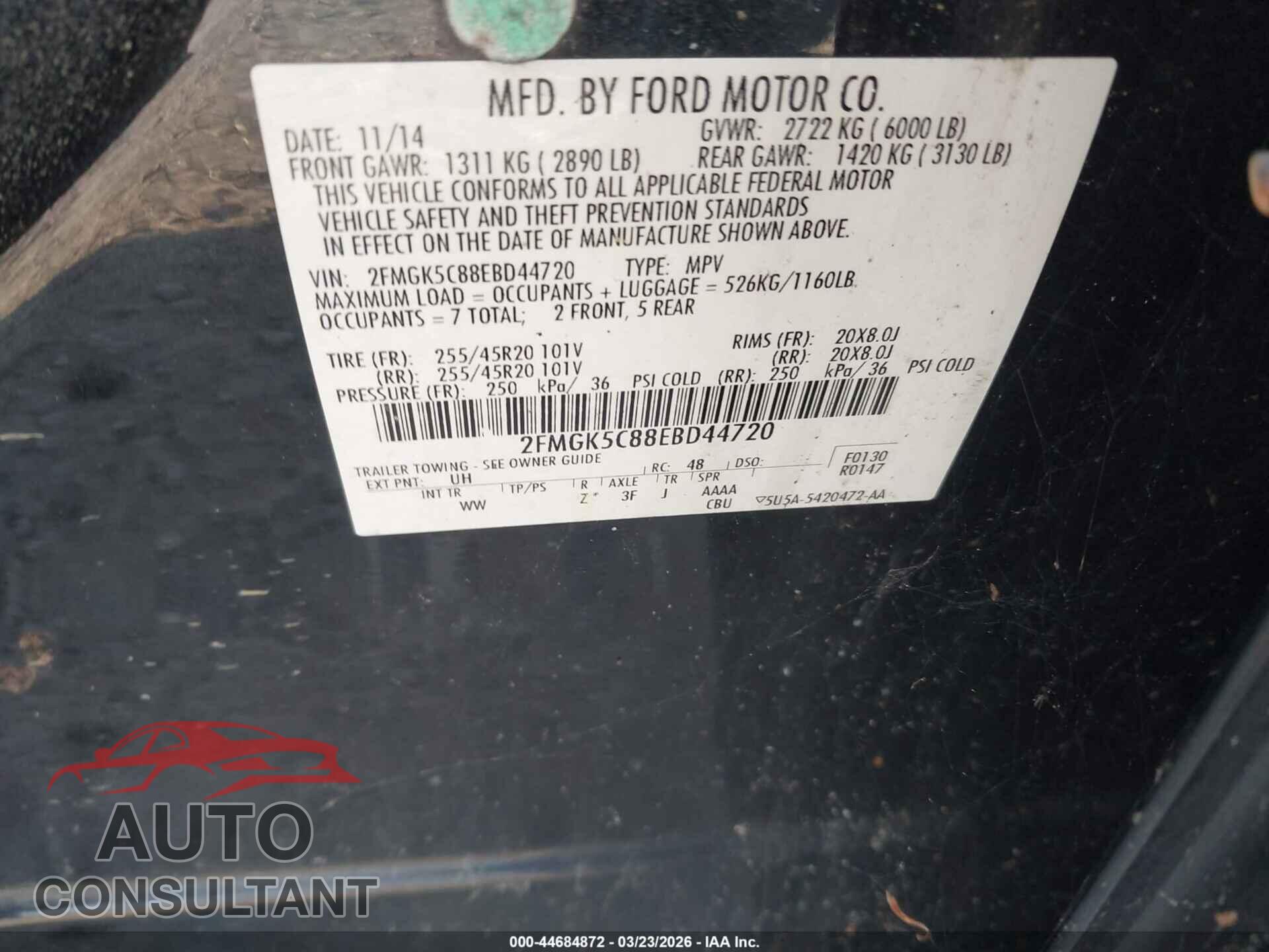FORD FLEX 2014 - 2FMGK5C88EBD44720