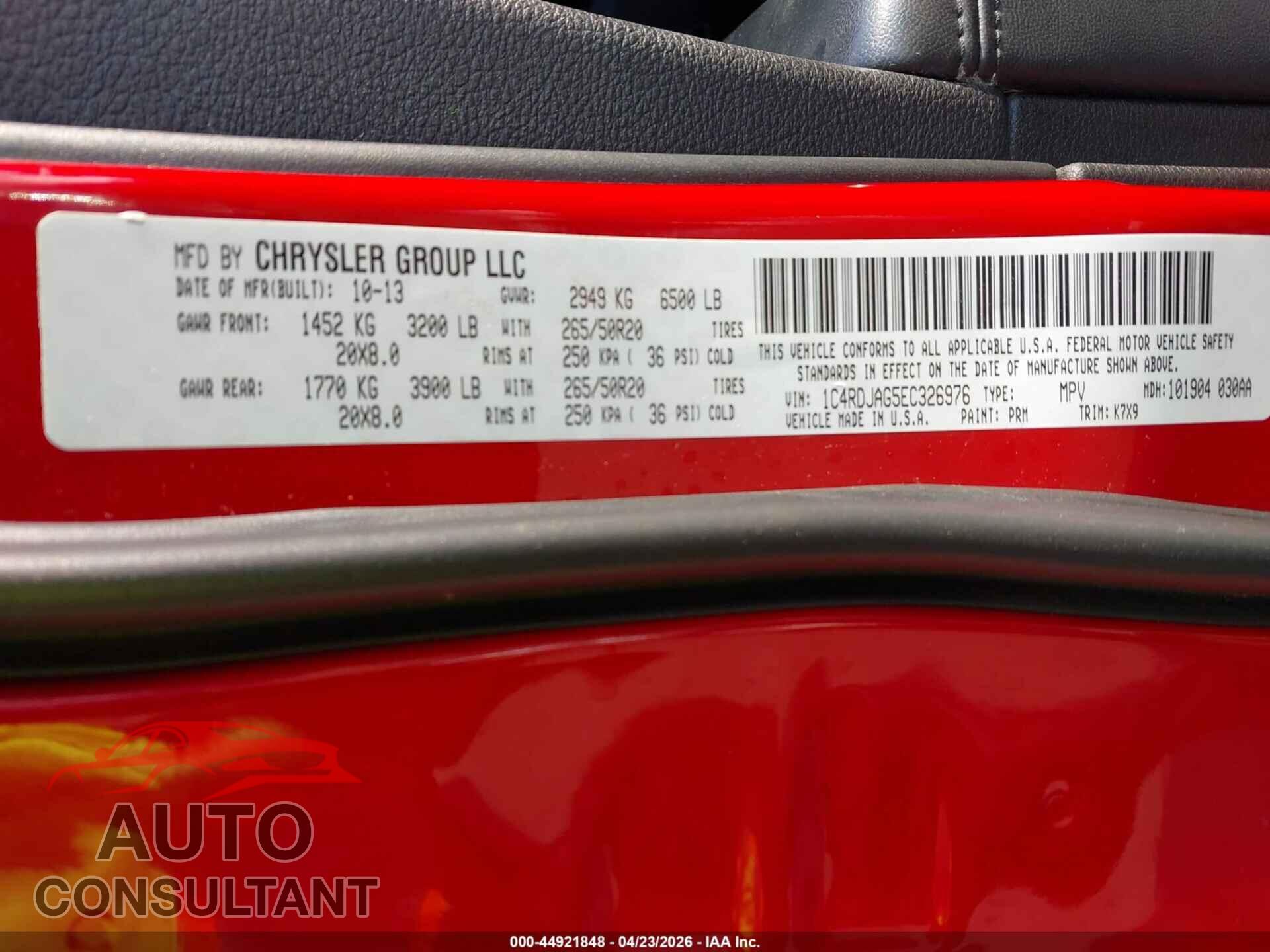 DODGE DURANGO 2014 - 1C4RDJAG5EC326976