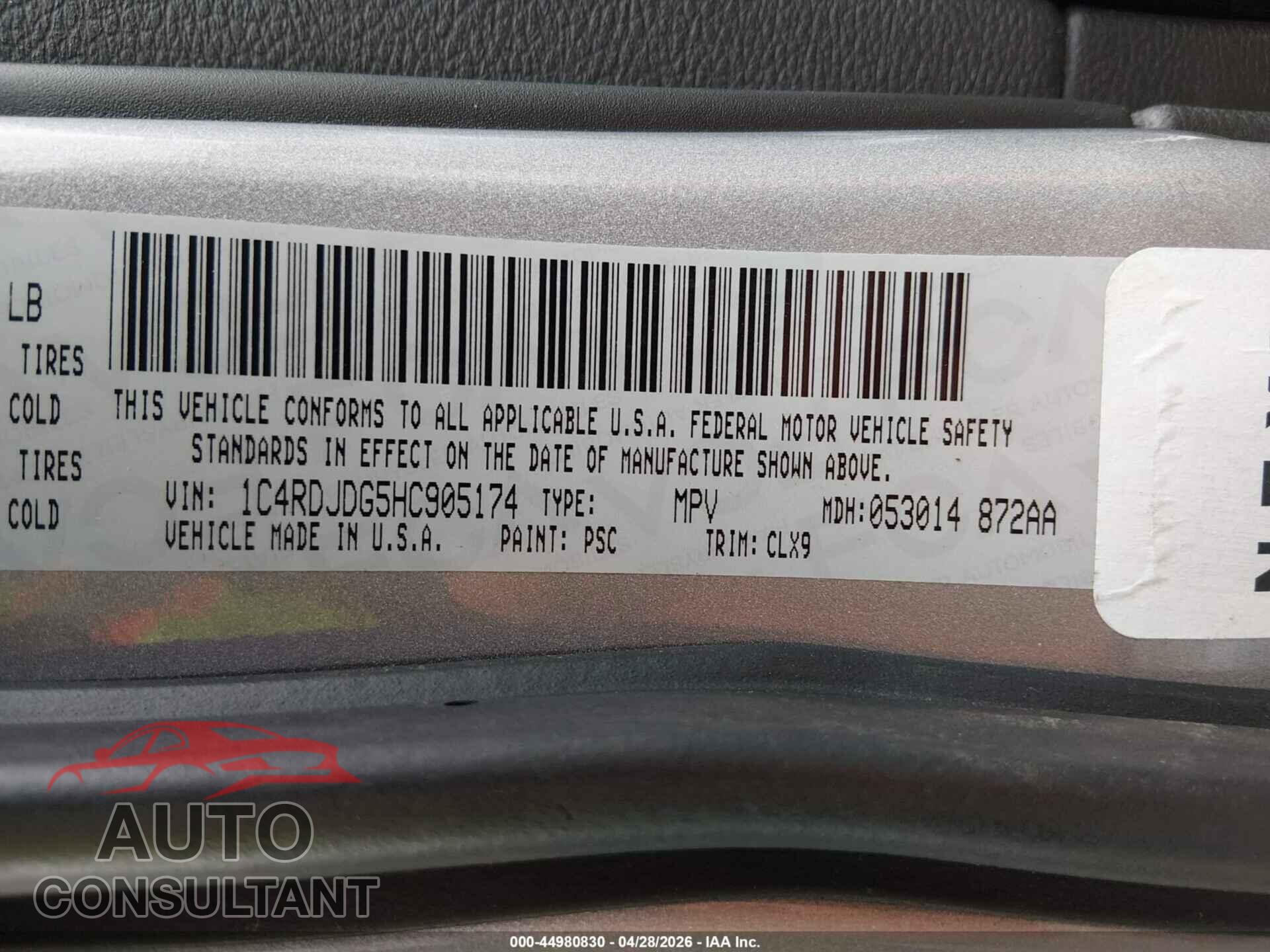 DODGE DURANGO 2017 - 1C4RDJDG5HC905174