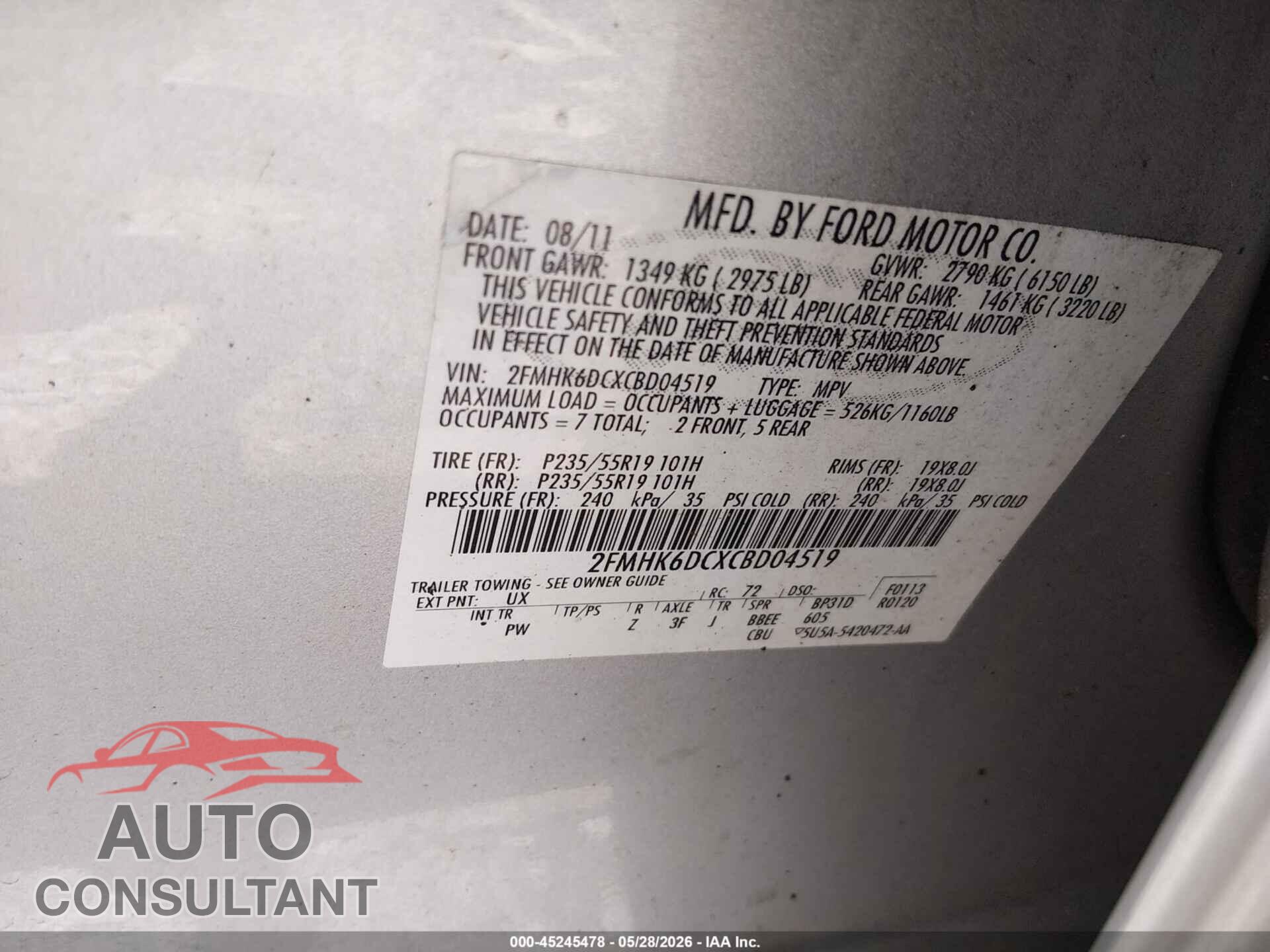 FORD FLEX 2012 - 2FMHK6DCXCBD04519