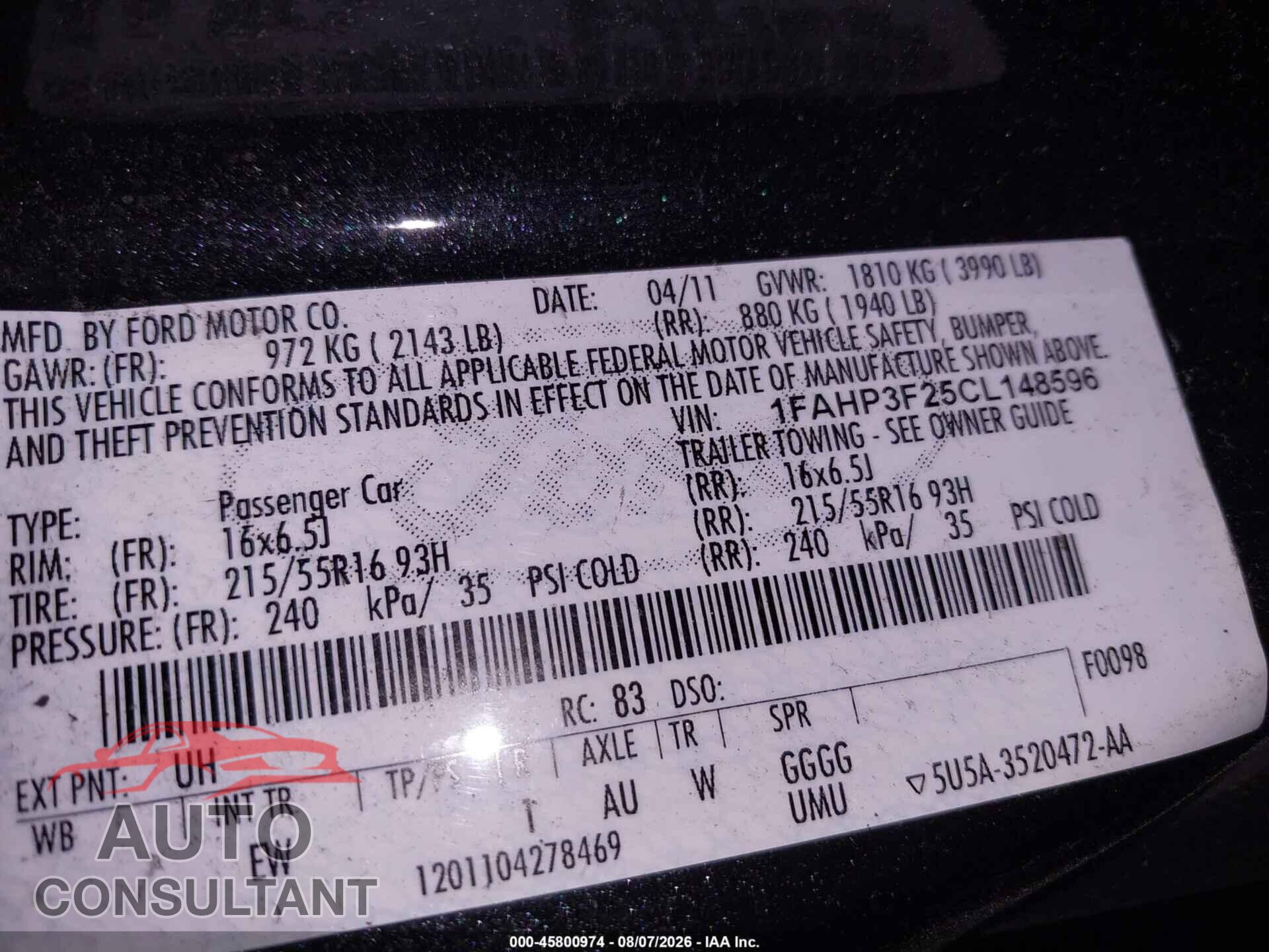 FORD FOCUS 2012 - 1FAHP3F25CL148596