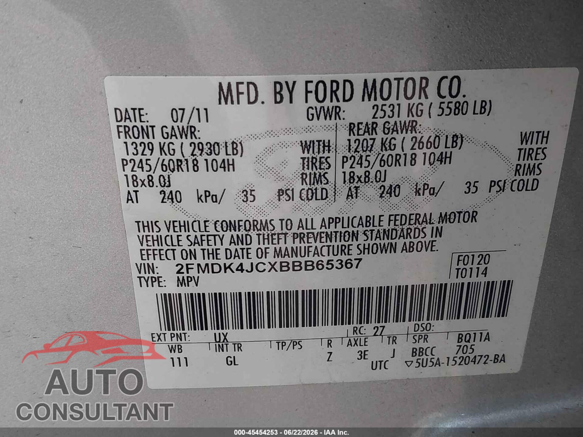 FORD EDGE 2011 - 2FMDK4JCXBBB65367